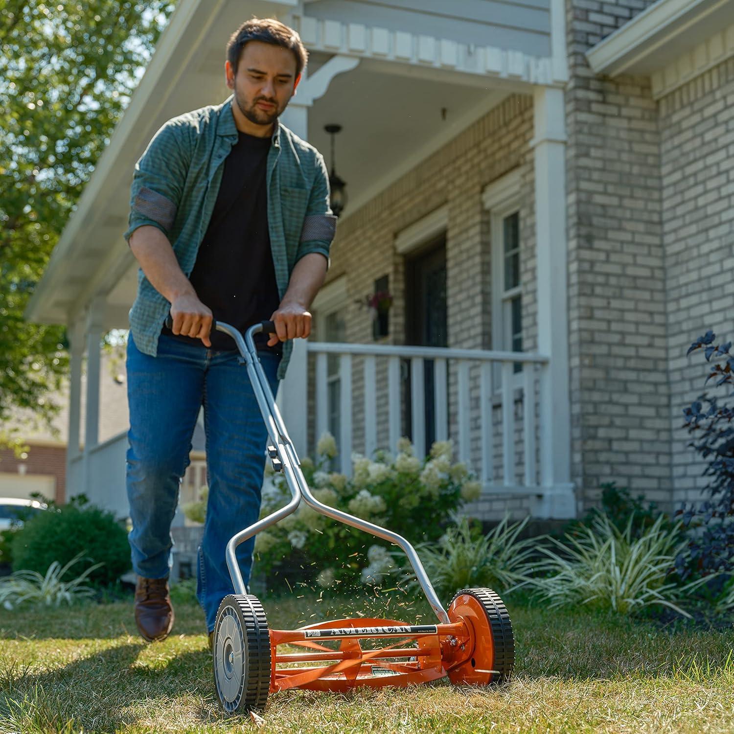 16 in. 5-Blade Manual Walk Behind Reel Lawn Mower, Grass Catcher Included