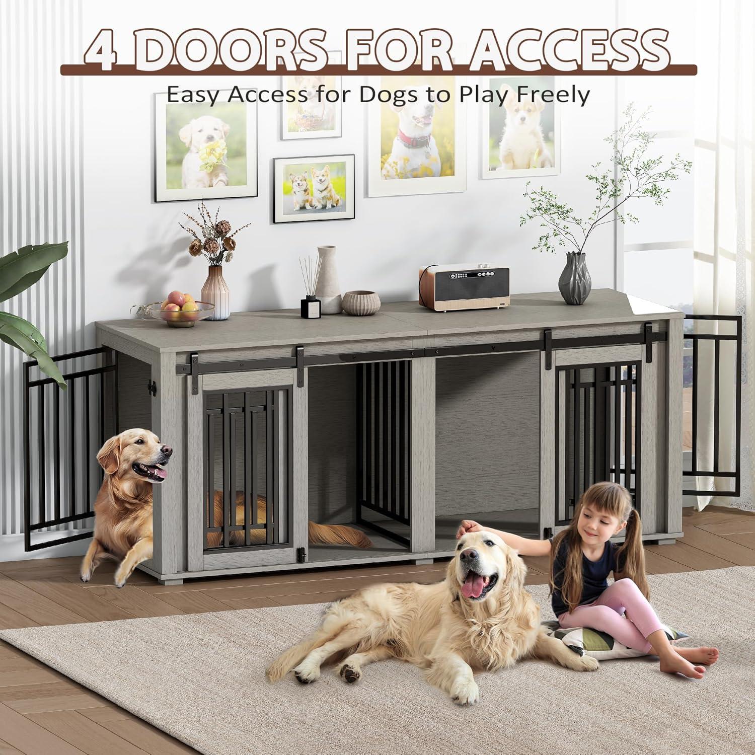 Tucker Murphy Pet™ Large Dog Crate Furniture for 2 Dogs, 71.6'' Steel Frame Dog Crate with Double Doors, Heavy Sturdy Dog Kennel