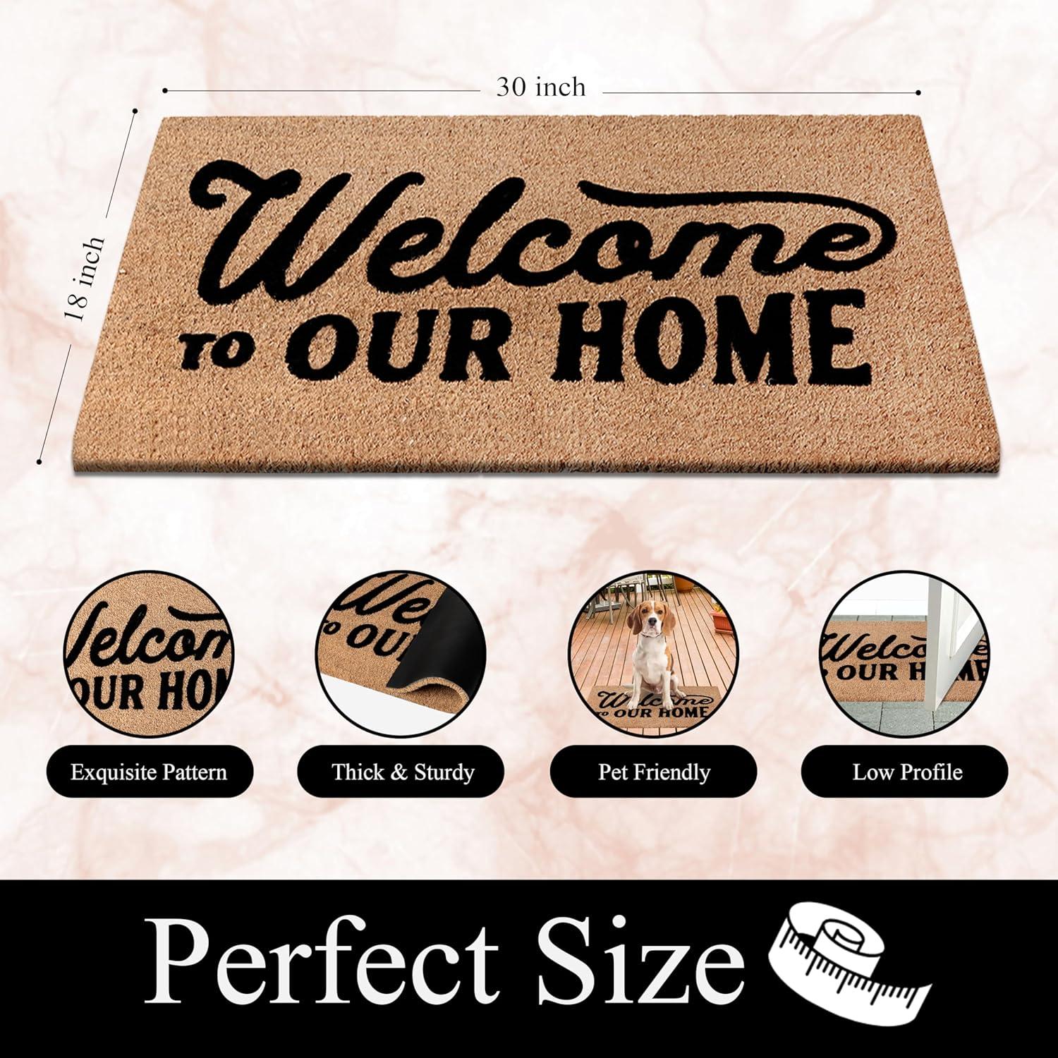 A1HC Natural Coir Flocked Doormat with Heavy Duty Non-Slip PVC Backing Easy to Clean, Fade Resistant, Pet Friendly Outdoor Welcome Mat, Low-Profile Durable Doormat 18"X30"