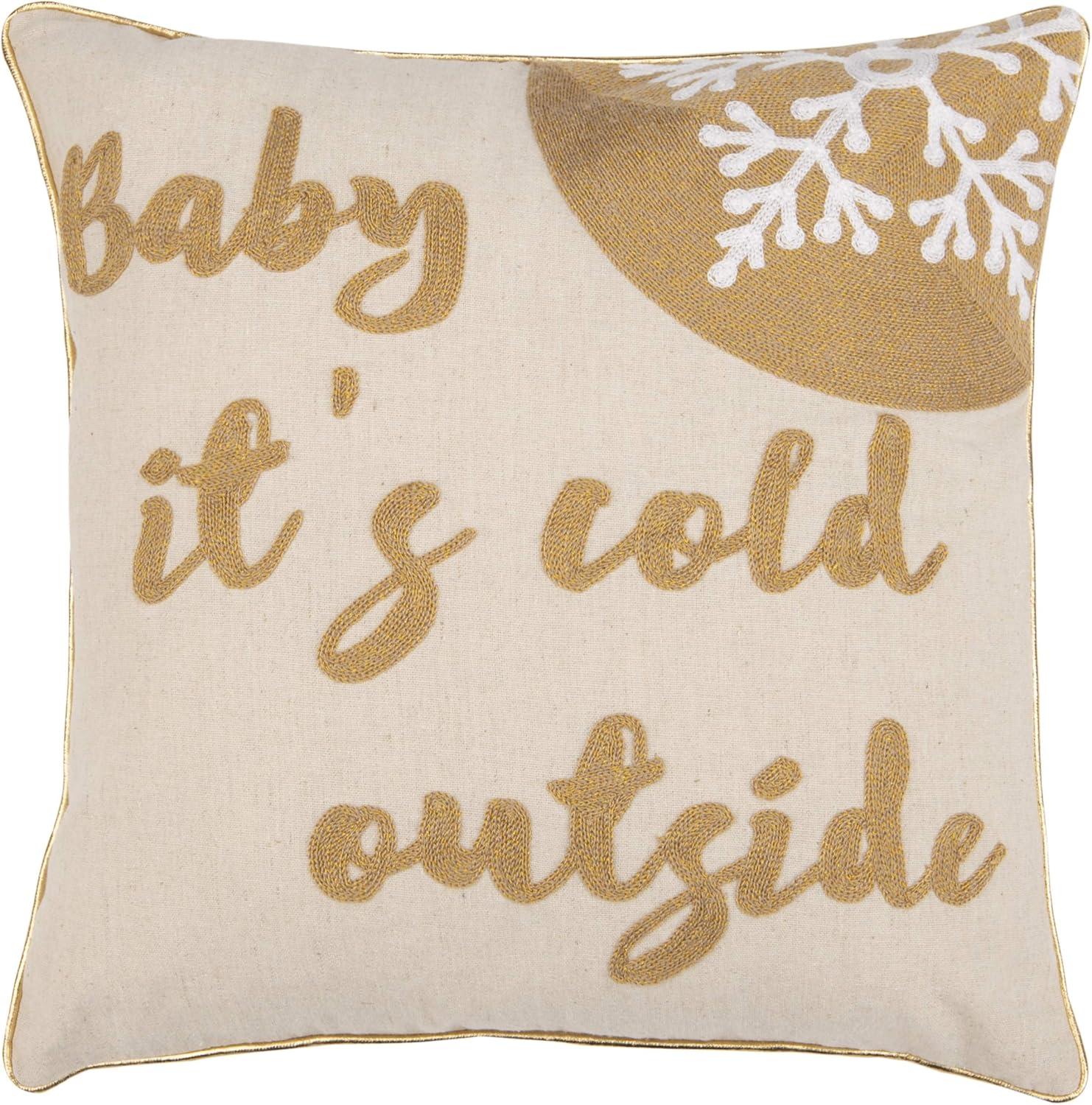 Cold Outside Beige and Gold 18" Square Decorative Pillow