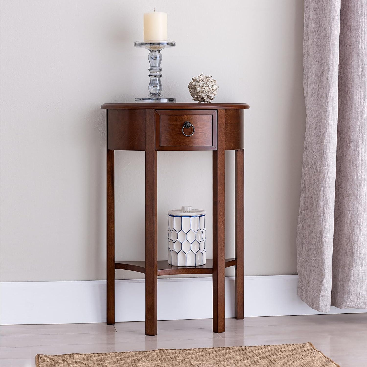 Demilune Hall Stand - Chocolate Cherry - Leick Home: Entryway Furniture with Drawer & Lower Shelf