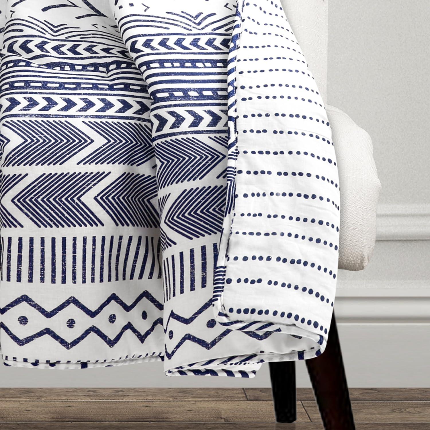 Lush Decor Hygge Geo Cotton Reversible Throw, 60x50, Navy/White, Single