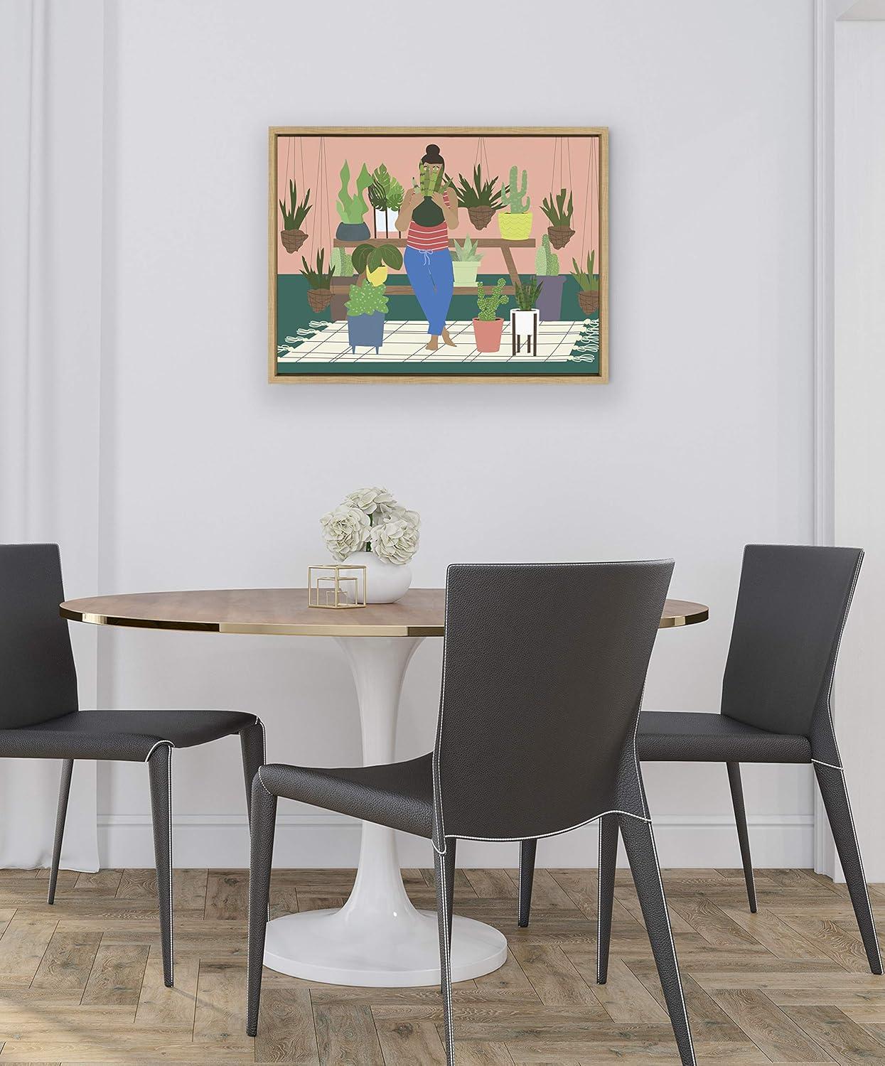 Kate & Laurel All Things Decor 18" x 24" Sylvie Plant Lady Framed Canvas by Queenbe Monyei Natural : Modern Style, Digital Nature Art