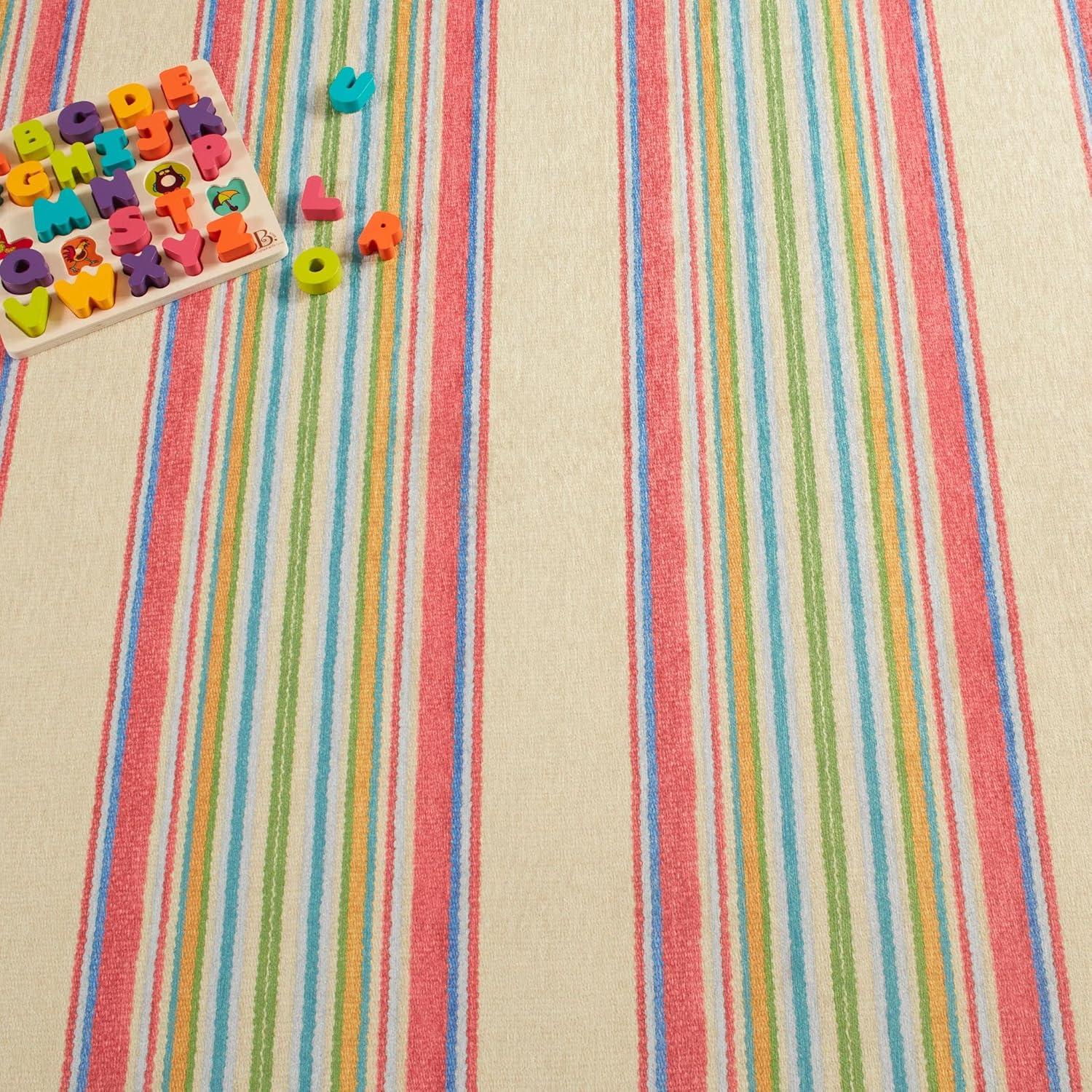 Blue Awning Stripe Machine Washable Rug