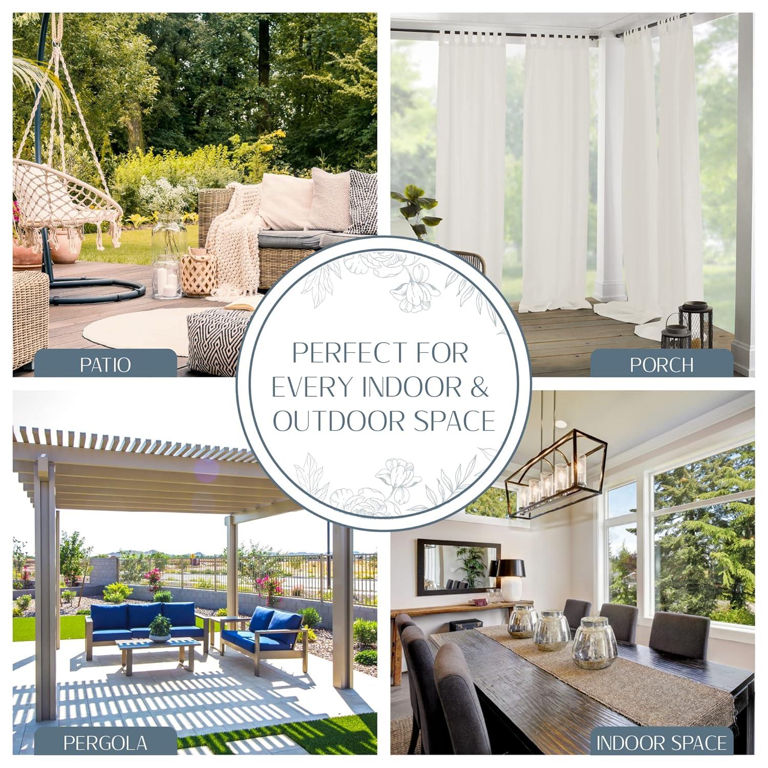 Matine Solid Tab Top Indoor/Outdoor Single Window Curtain for Patio, Porch, Cabana - 52 x 95 - Ivory - Elrene Home Fashions