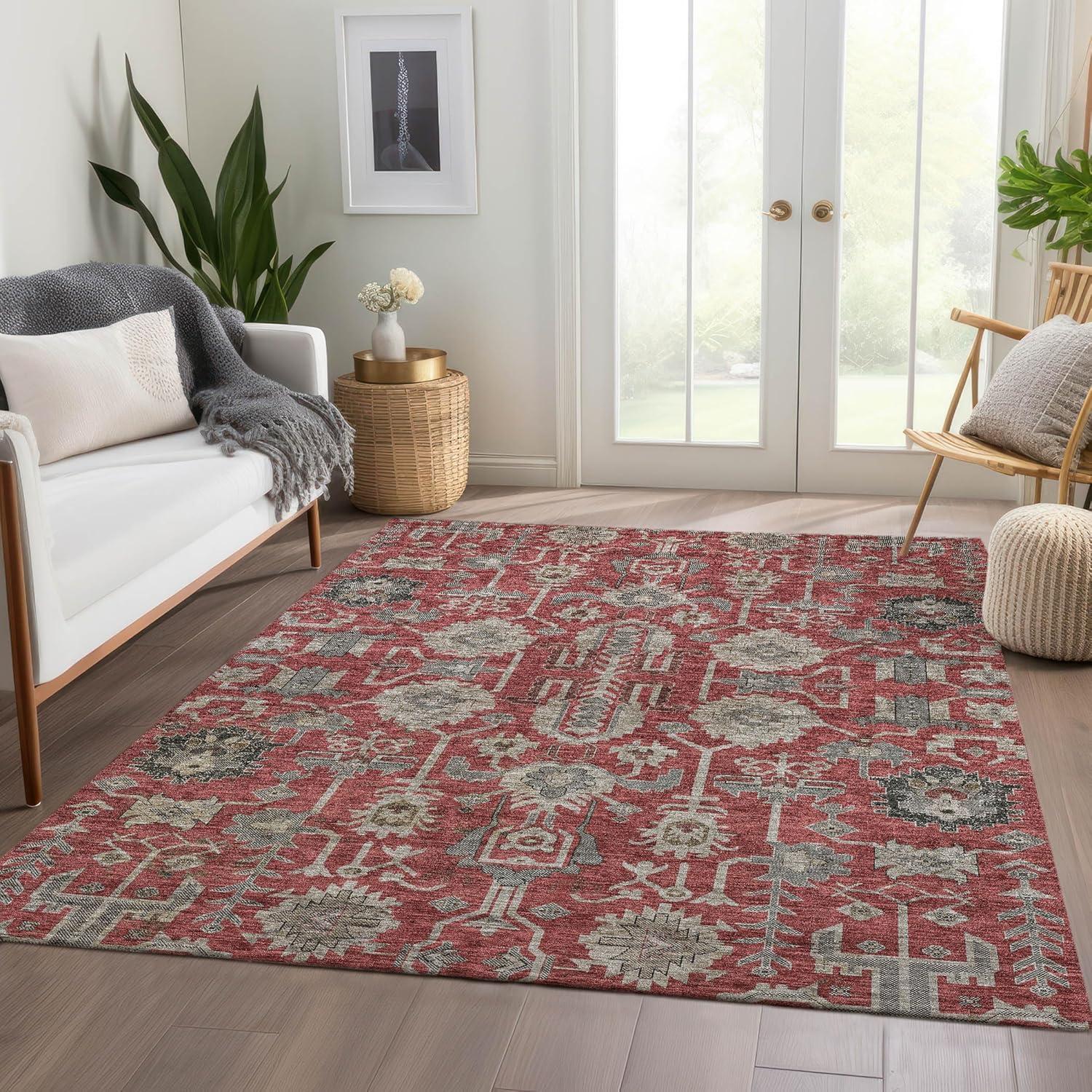 Red and Gray Synthetic Flat Woven Rectangular Rug