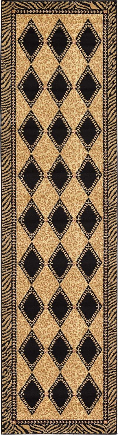 Unique Loom Wildlife Collection Area Rug - Ocelote (2' 7" x 10' Runner Light Brown/Black)