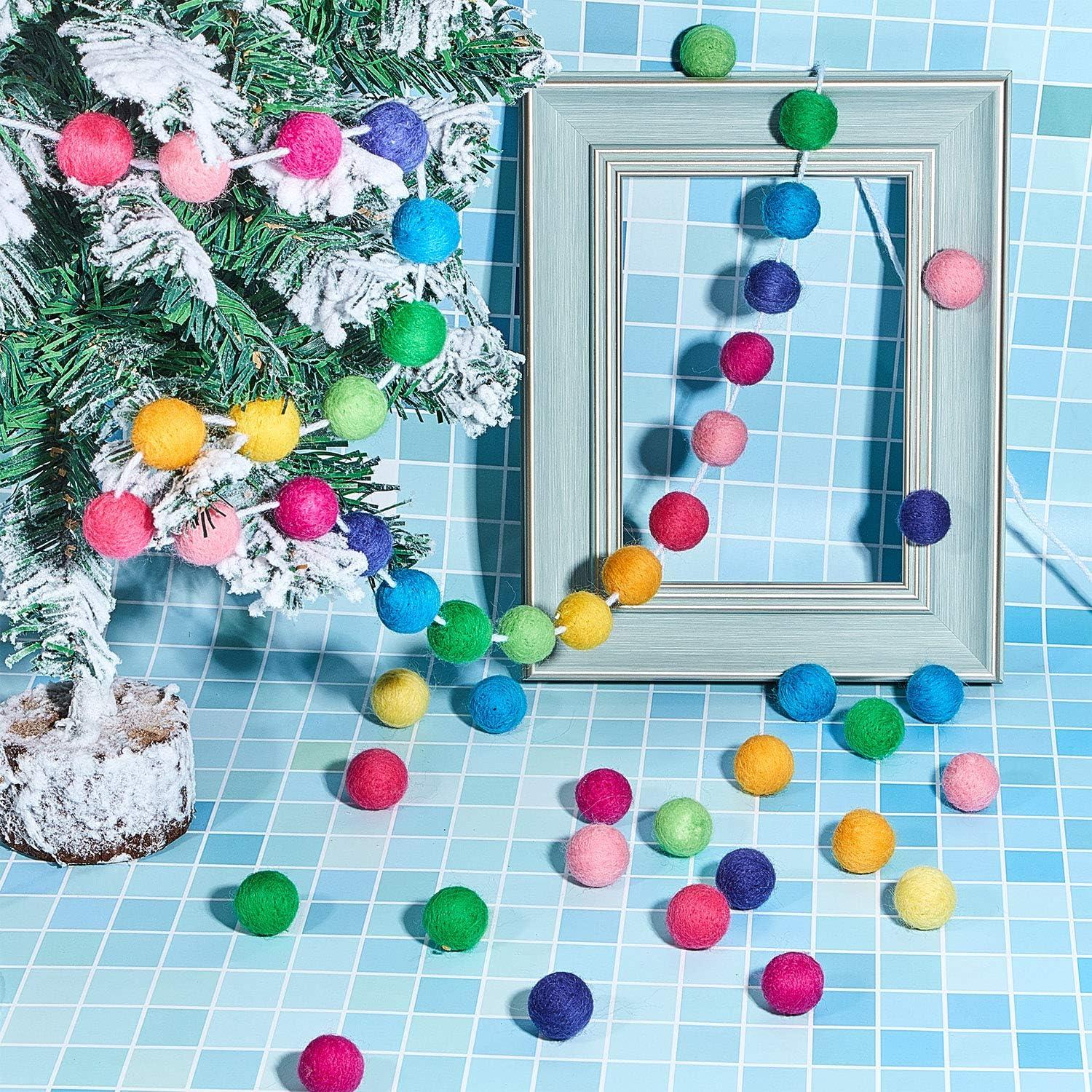 Wool Felt Ball Garland Colorful Pom Pom Garland Handmade 6.5 Feet Long 24 Balls Felt Ball Garlands for Wall Christmas Tree Decoration