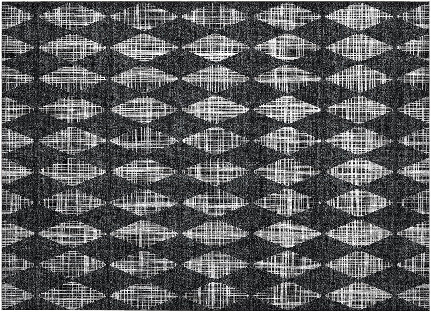 Charcoal Diamond Pattern Machine Washable Rug 1'8" x 2'6"