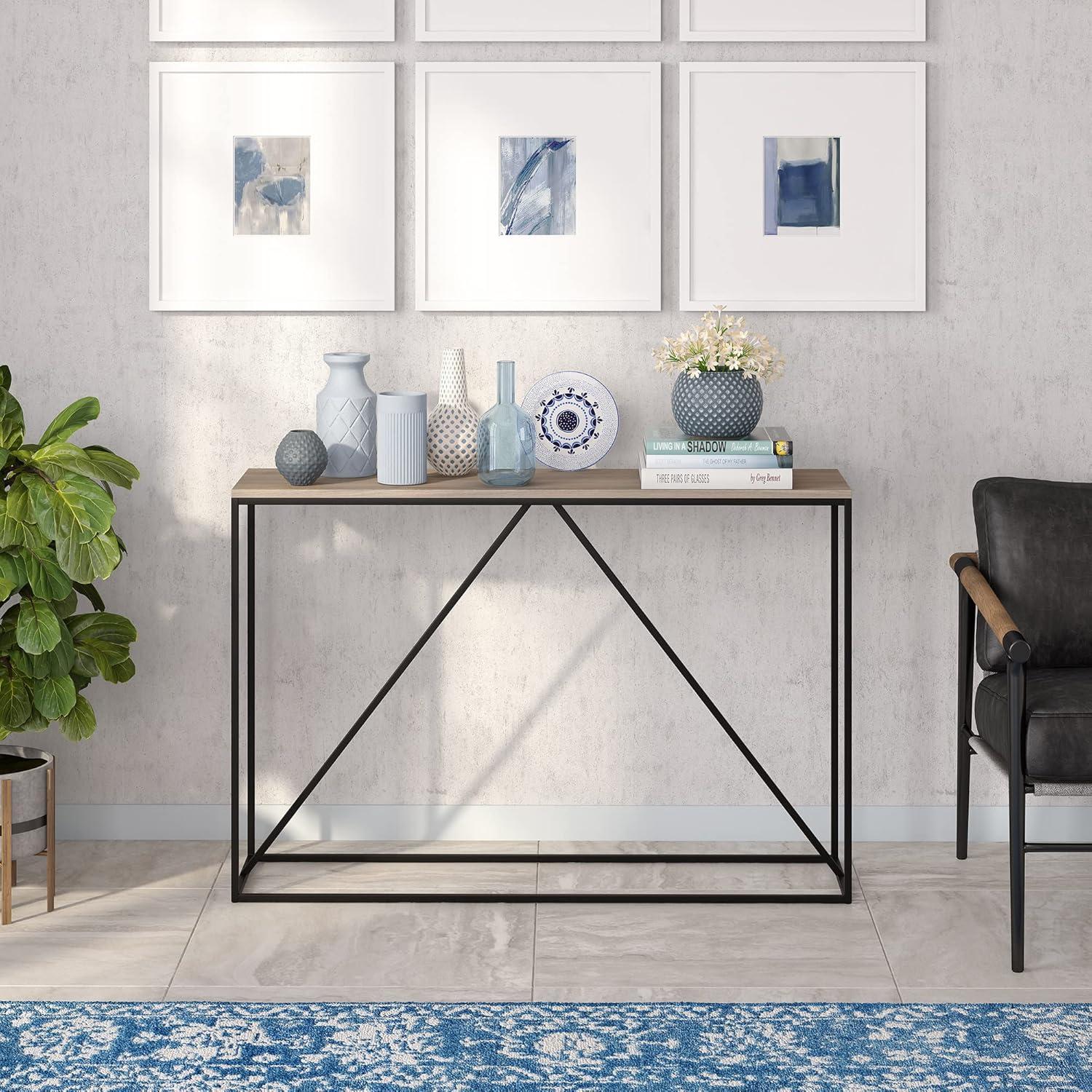 Evelyn&Zoe Nia 45" Wide Rectangular Console Table, Blackened Bronze/Antiqued Gray Oak