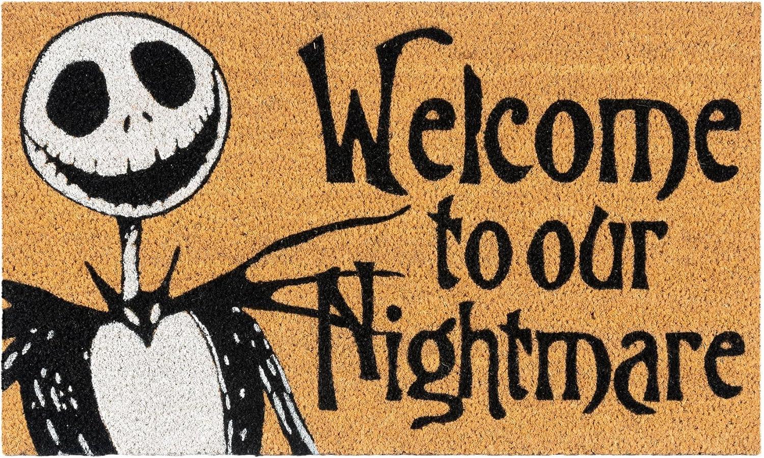 Disney Nightmare Before Christmas Jack Sally Welcome Black White Natural Graphic Non-Slip Indoor/ Outdoor Coir Door Mat 2-Pack, 20x34 (Set of 2)