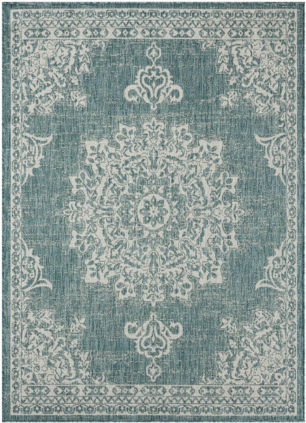 Nicole Miller New York Patio Country Azalea Medallion Indoor/Outdoor Area Rug, Blue/White