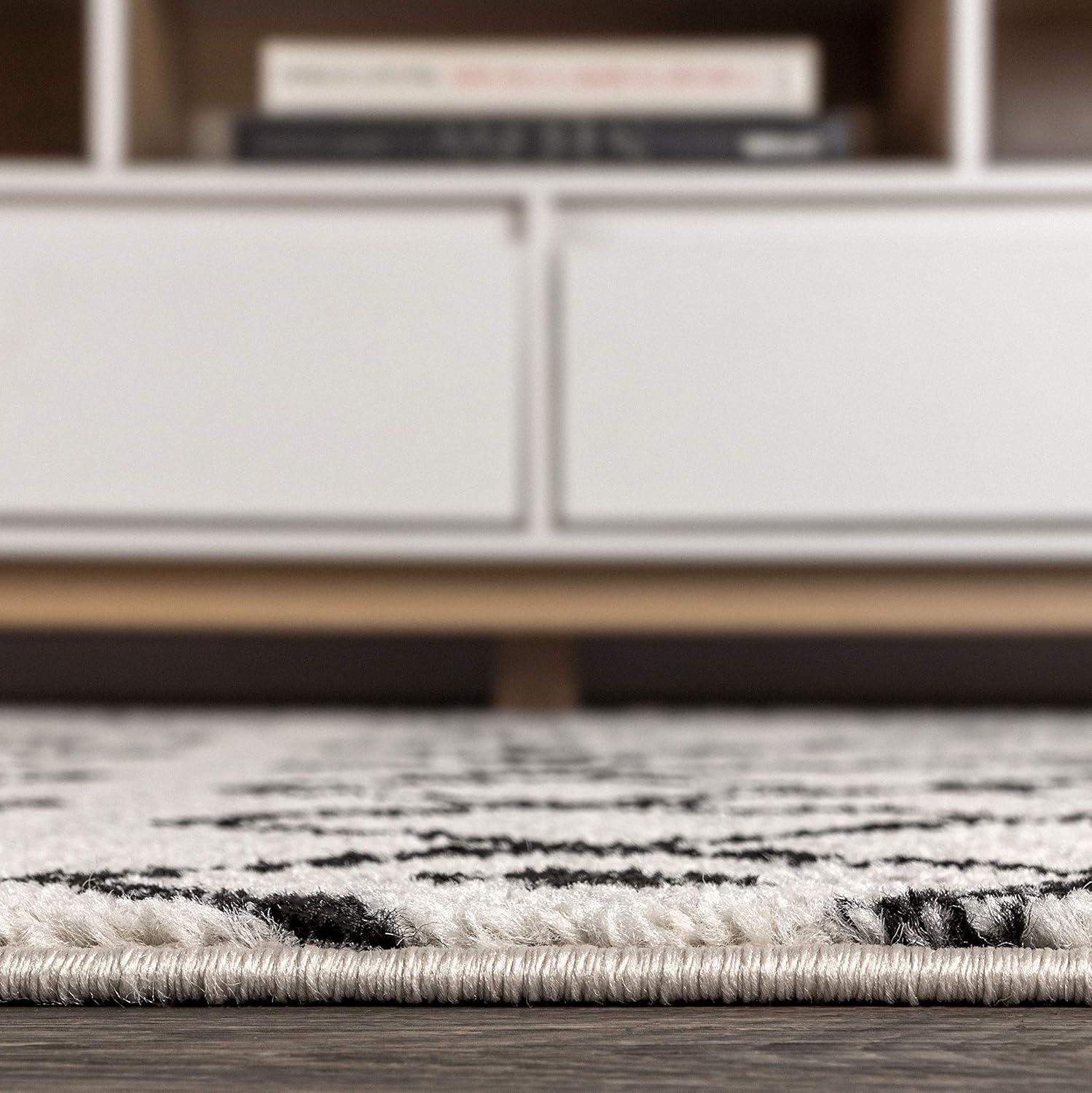 2'x8' Aksil Moroccan Beni Souk Runner Rug, Cream/Black - JONATHAN Y