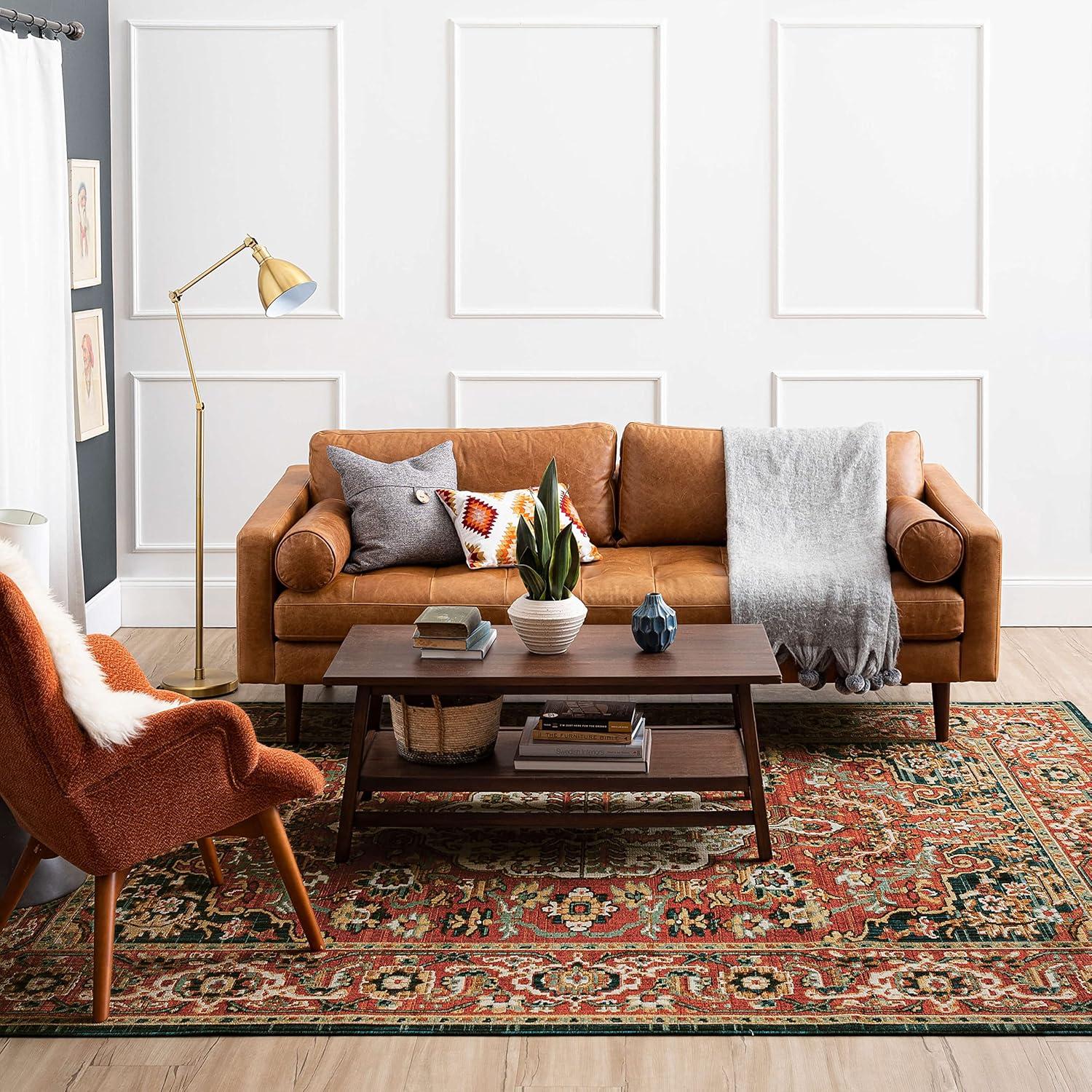 Bilpass Red and Beige Synthetic Medallion 4' x 6' Area Rug