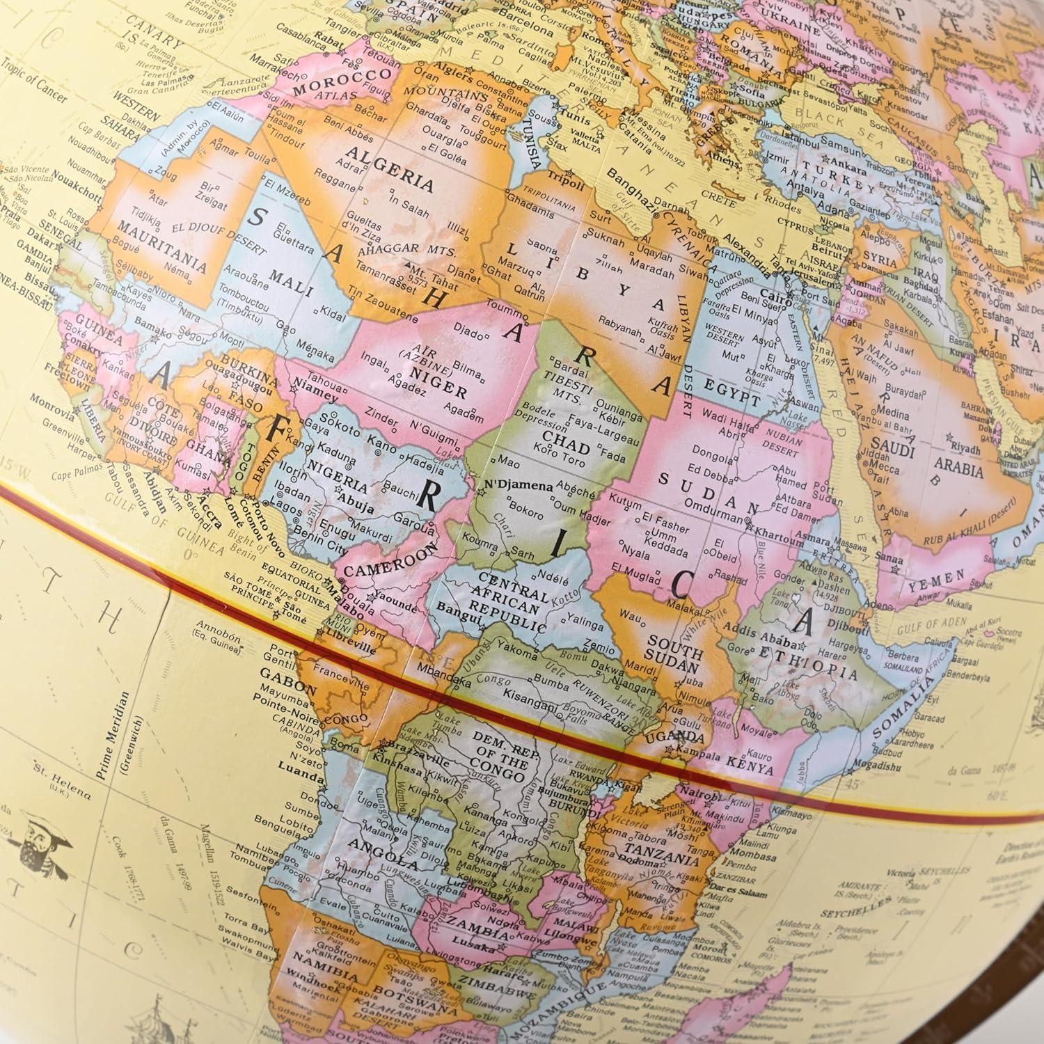 Waypoint Geographic Revolution 12" Diameter Desktop World Globe - Gyromatic Full-Swing Movement, Decorative Antique Globe for Home or Office Decor