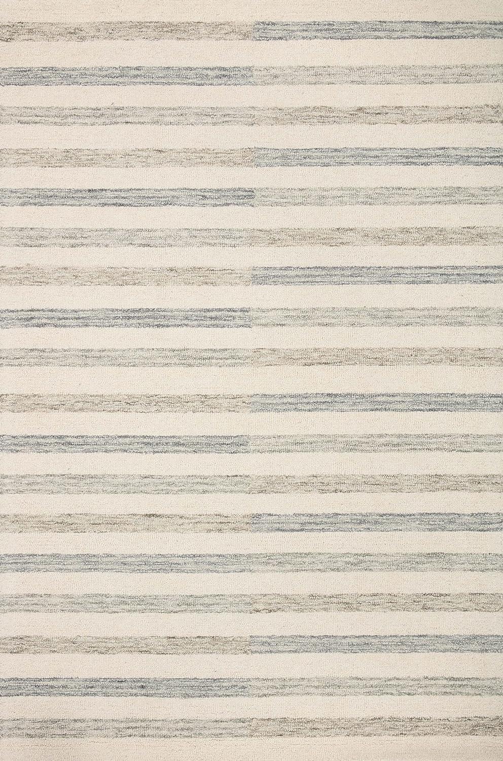 Ivory Stripe High Pile Hand-Tufted Wool Area Rug