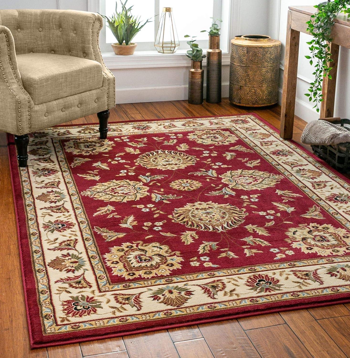 Handmade Red Oriental Synthetic Round Easy Care Rug