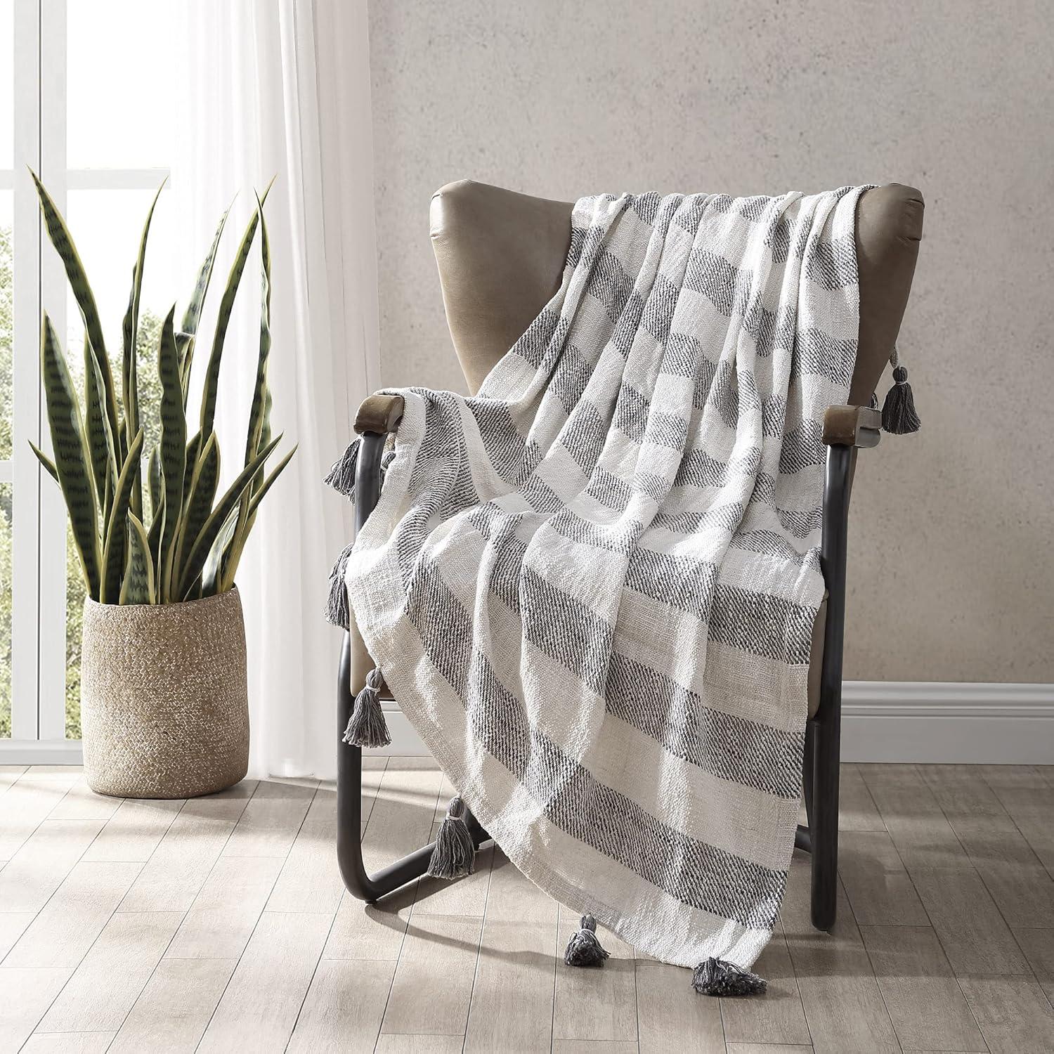 Brielle Home Lara Striped Cotton Throw Blanket