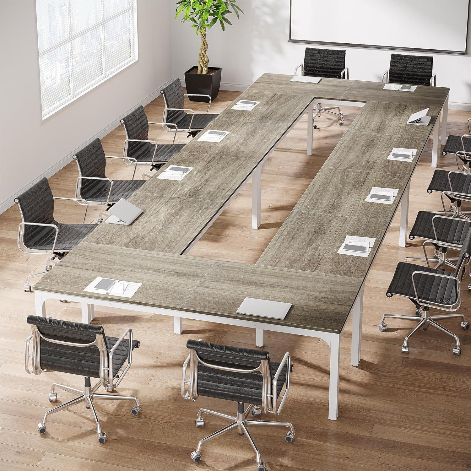 Tribesigns 13ft Light Brown Engineered Wood Conference Table Set