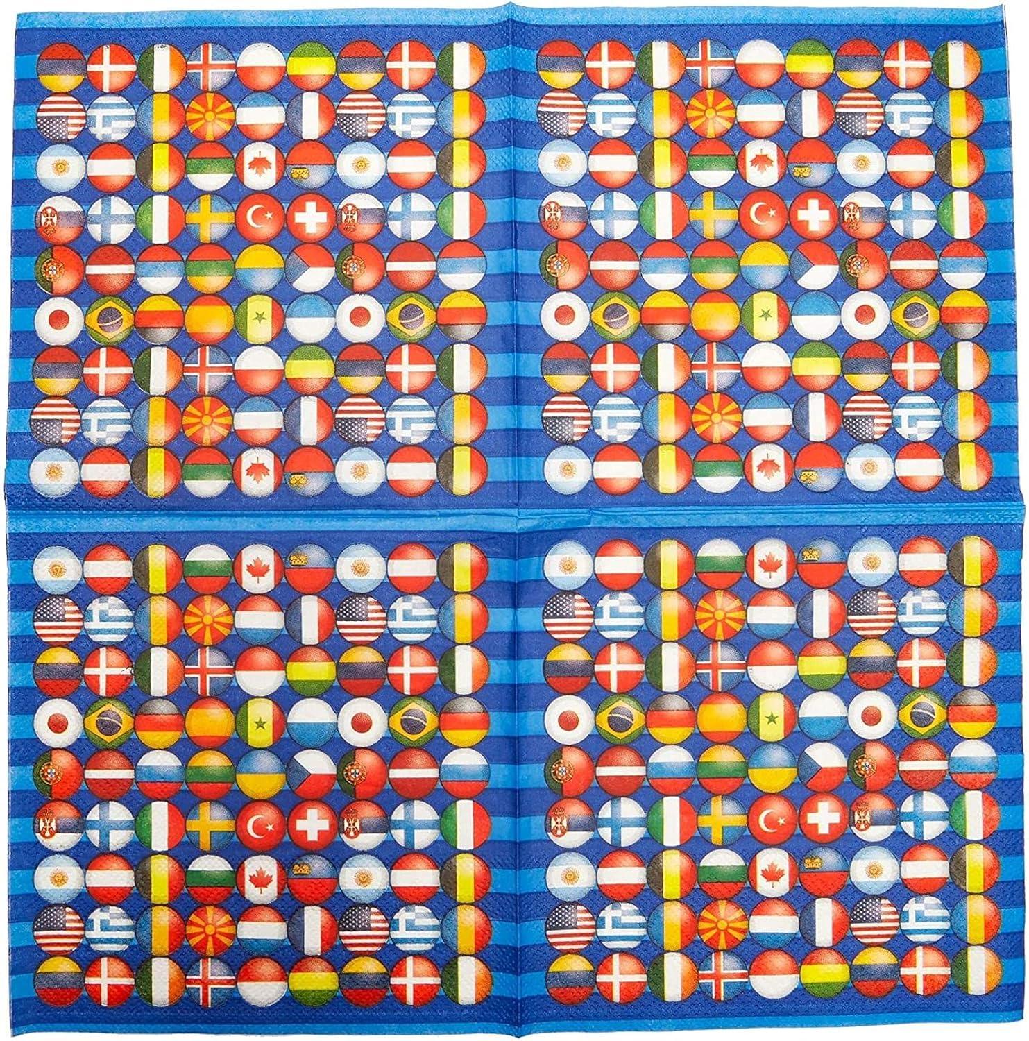 Blue Panda 100 Pack International Flag Disposable Paper Napkins 6.5" Party Supplies