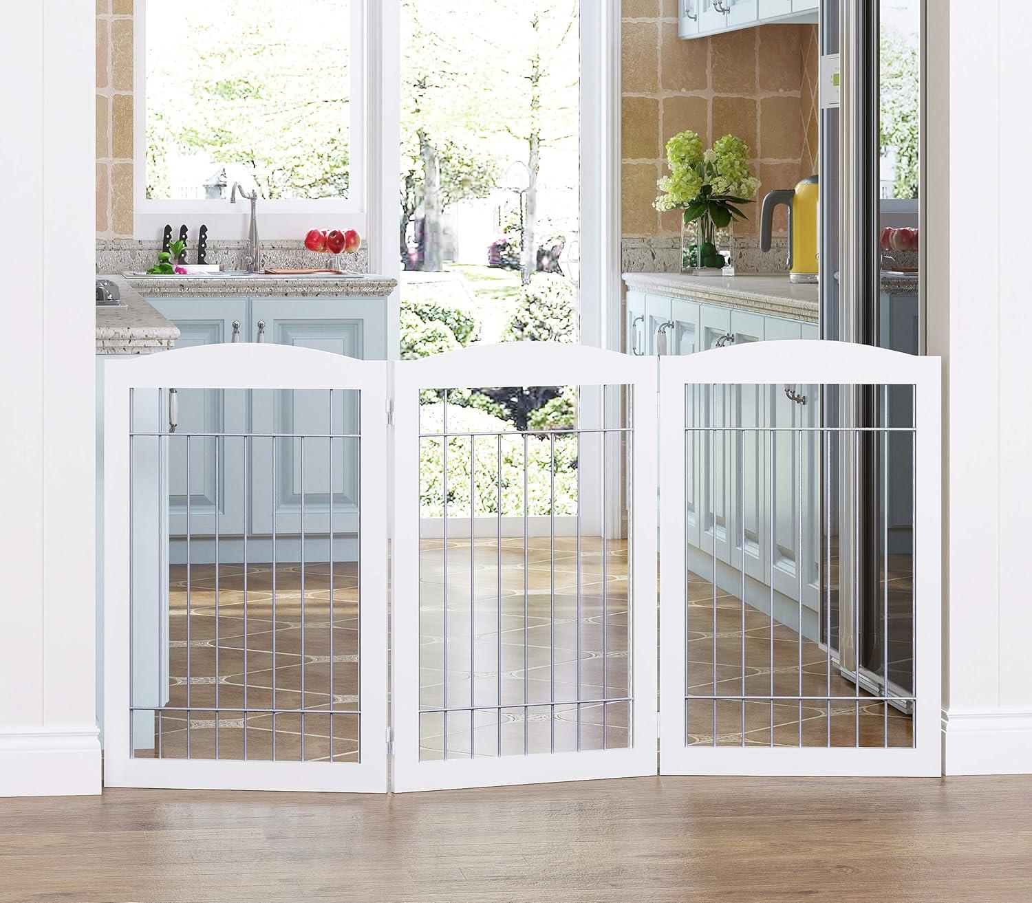 White Freestanding Foldable Pet Gate with Wire Panels