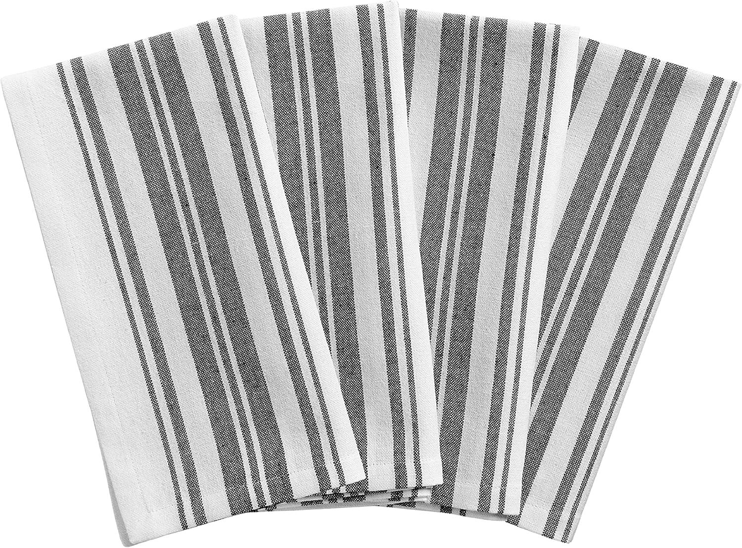 Black and White Cotton Farmhouse Stripe Napkins, Set of 4