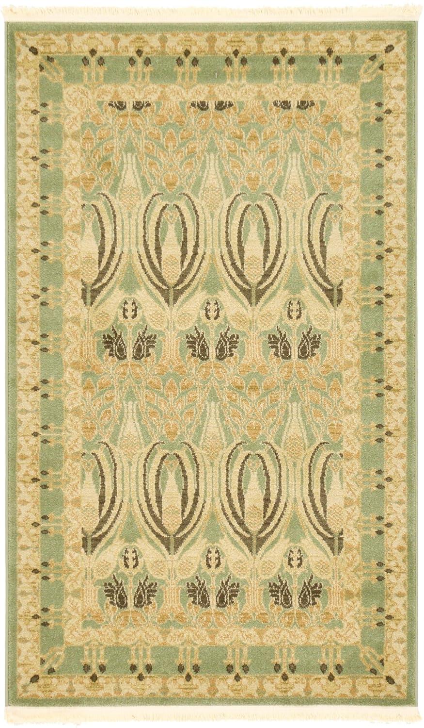 Light Green Synthetic Rectangular Easy-Care Rug - 3'3" x 5'3"