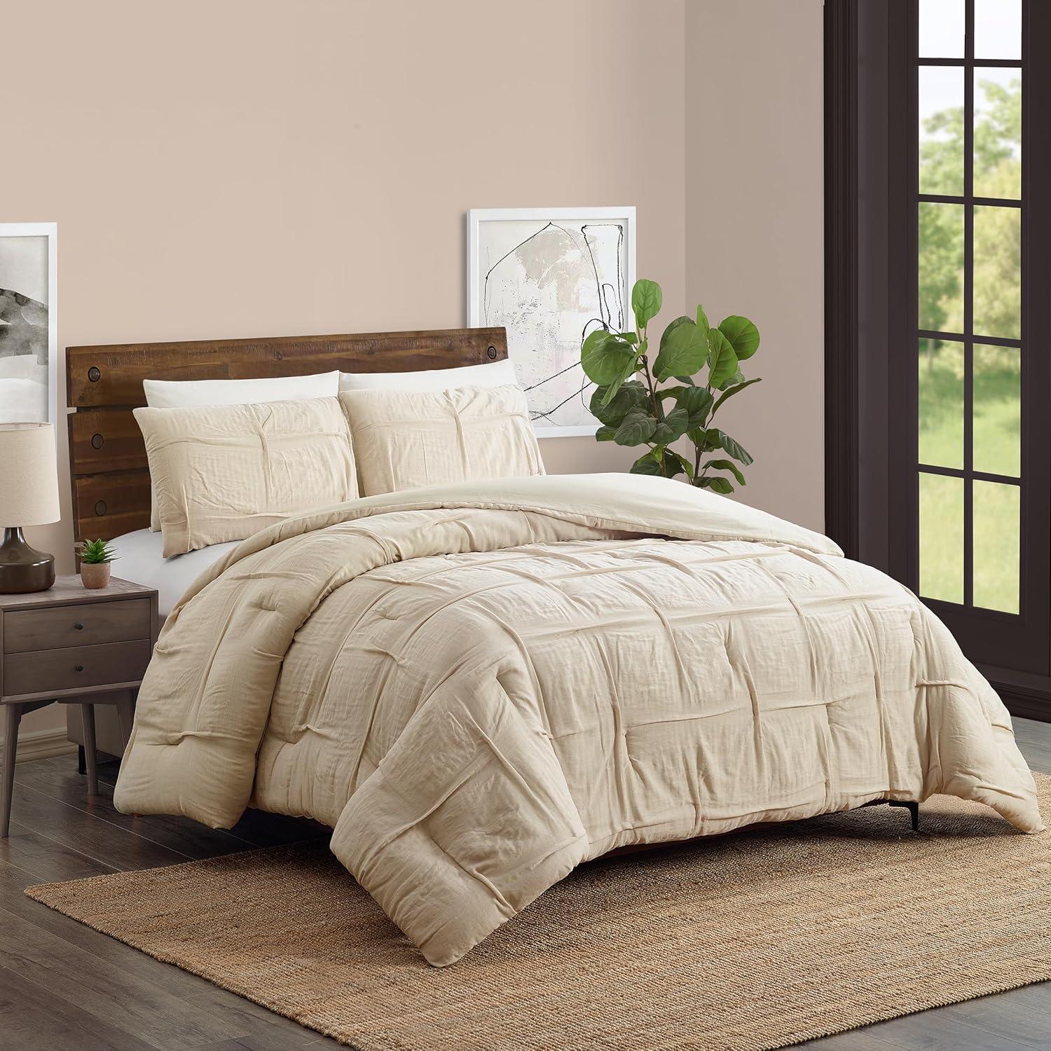 3pc Riley Pleated Comforter Set Cream - Laurel & Mayfair