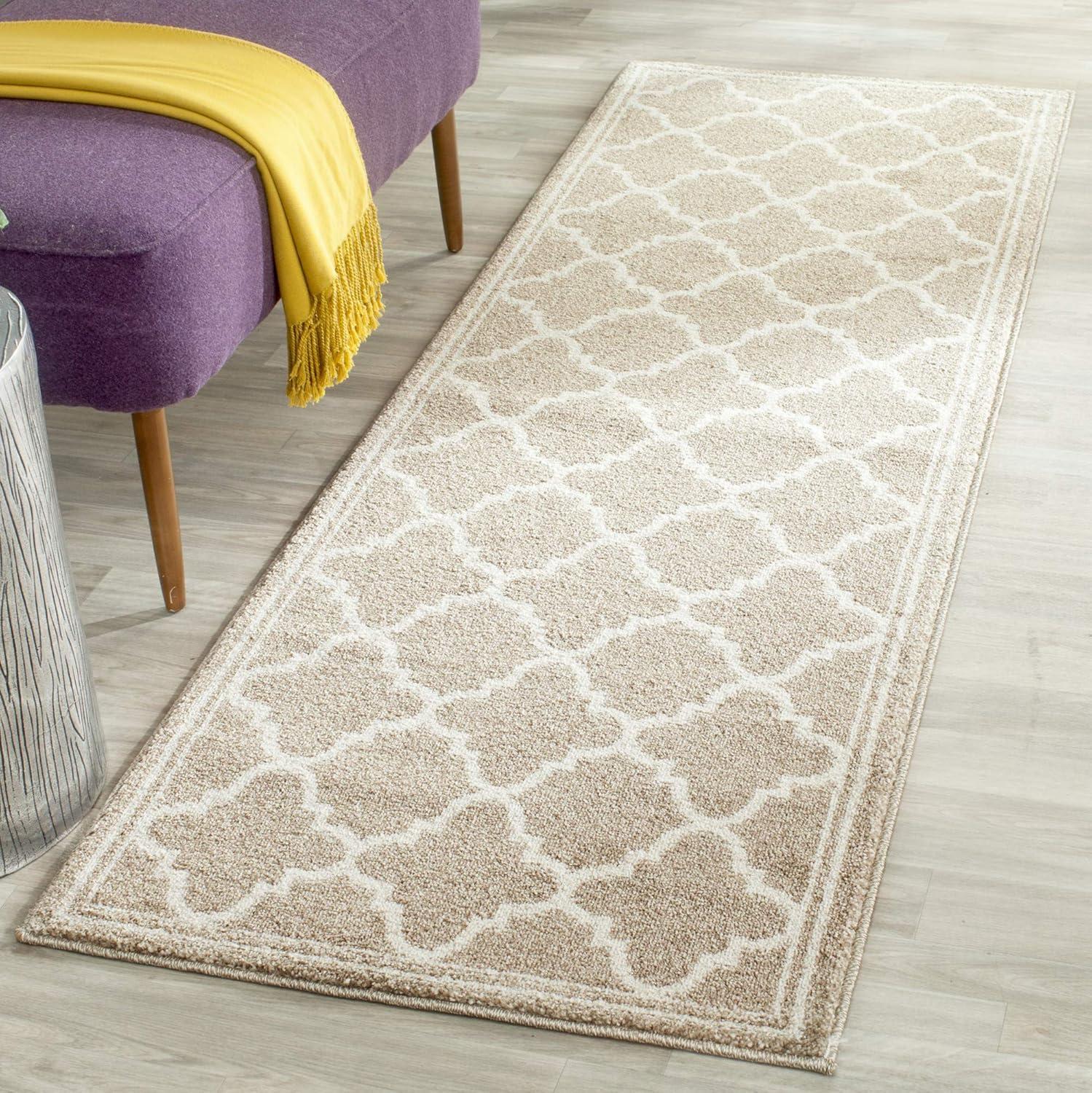 Wheat and Beige Geometric Synthetic Area Rug