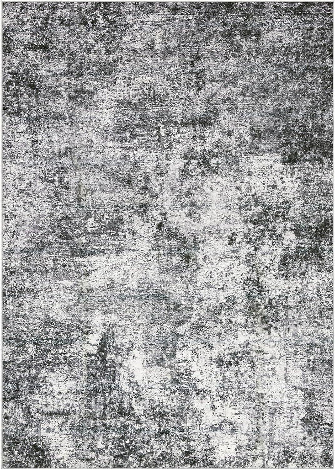 Gray Abstract Washable 9' x 12' Synthetic Area Rug