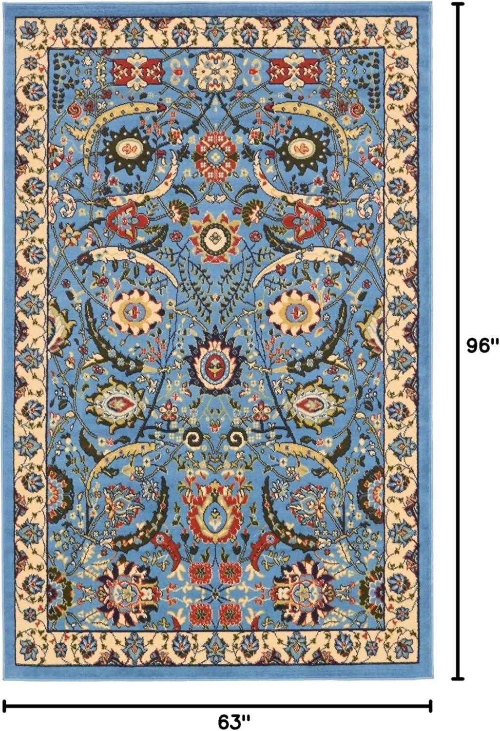 Unique Loom Cape Cod Espahan Rug Blue/Black 5' 3" x 8' Rectangle Floral Traditional Perfect For Living Room Bed Room Dining Room Office