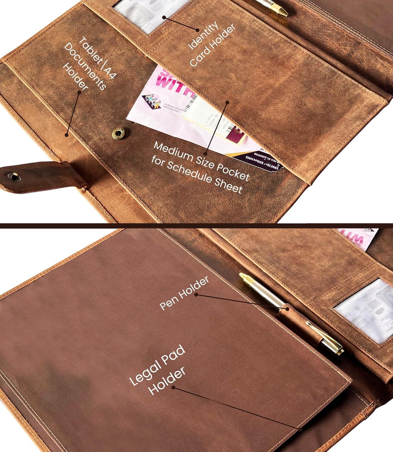 Leather Portfolio Business Padfolio Organizer Notebook Holder, Resume Document Conference Folder, Professional Notepad for Men & Women by Rustic Town