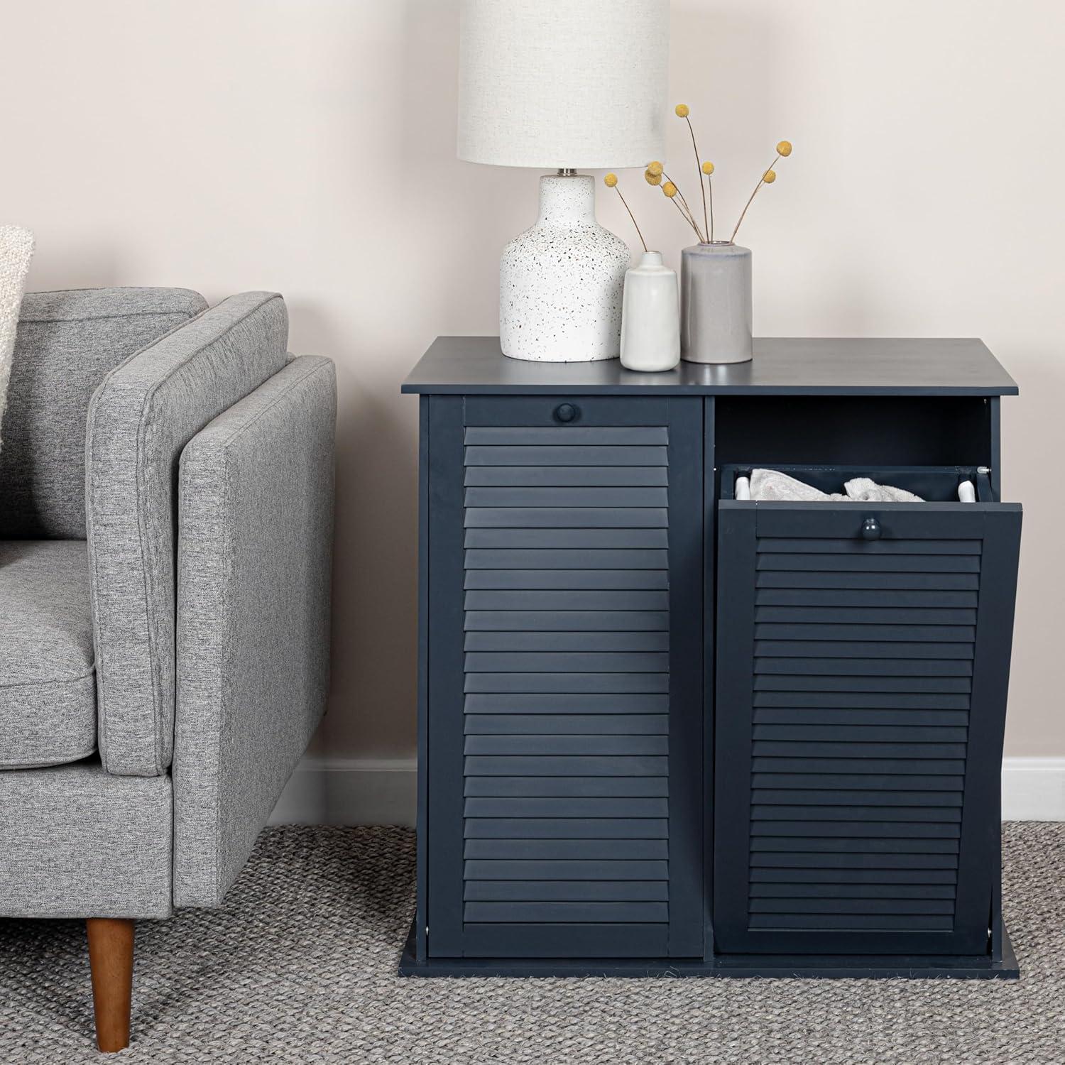 Tilt-out Cabinet Laundry Sorter with Shutter Front, Navy