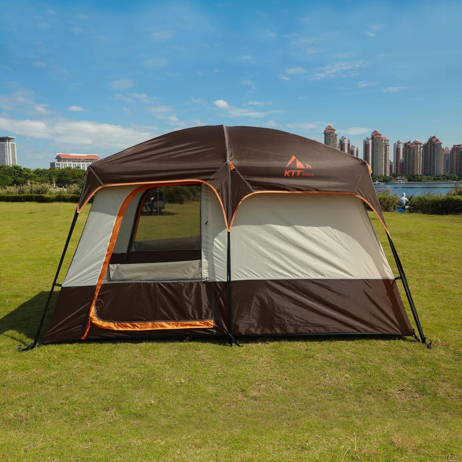 Large Gray and Orange Waterproof 6-Person Cabin Tent
