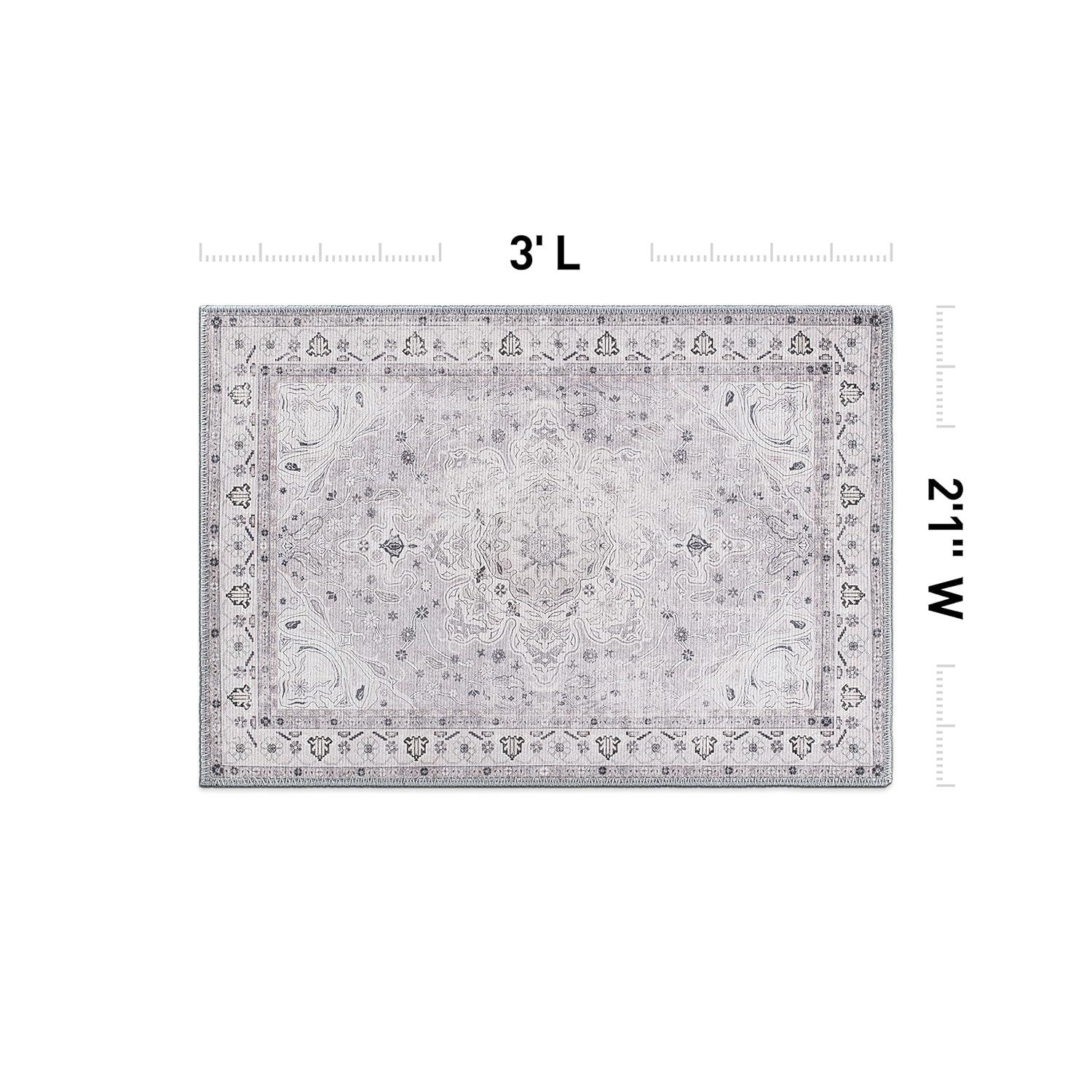 World Rug Gallery Transitional Medallion Machine Washable 2'1"x3' Gray Area Rug:  Stain-Resistant,  Flat Pile,  Indoor Use