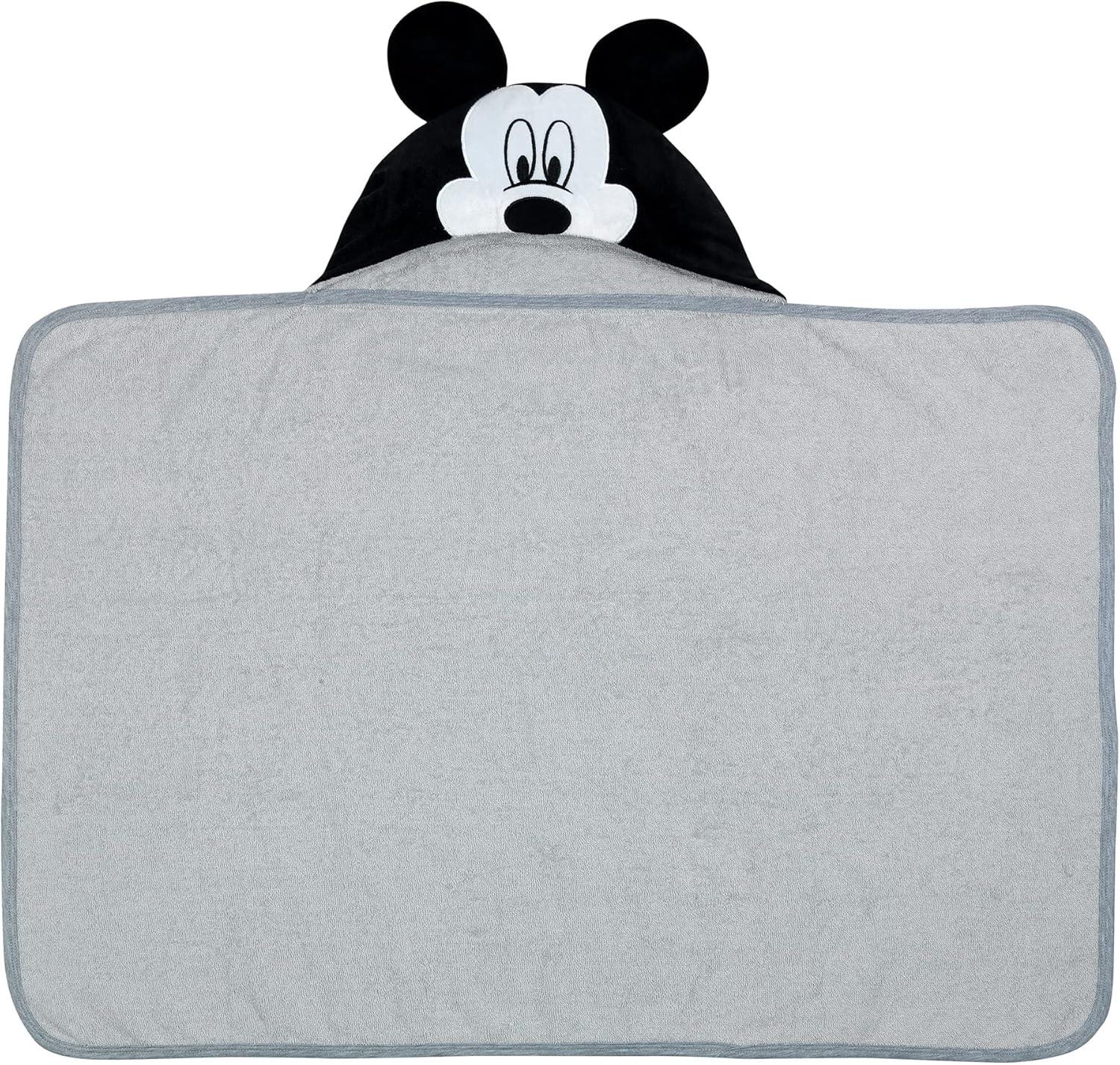 Lambs & Ivy Disney Baby Mickey Mouse Gray Cotton Hooded Baby Bath Towel