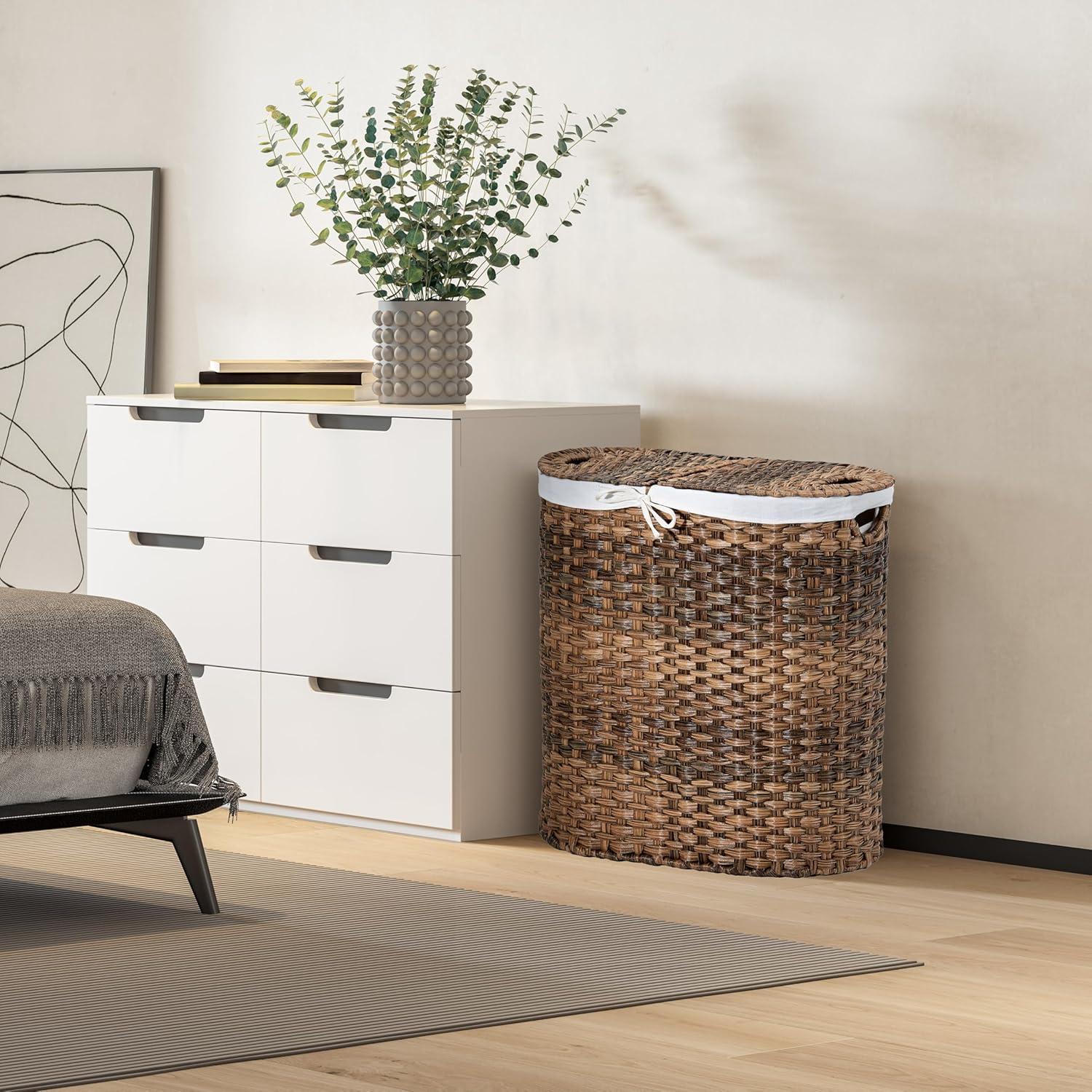 Handwoven Double Lidded Oval Hamper Sorter