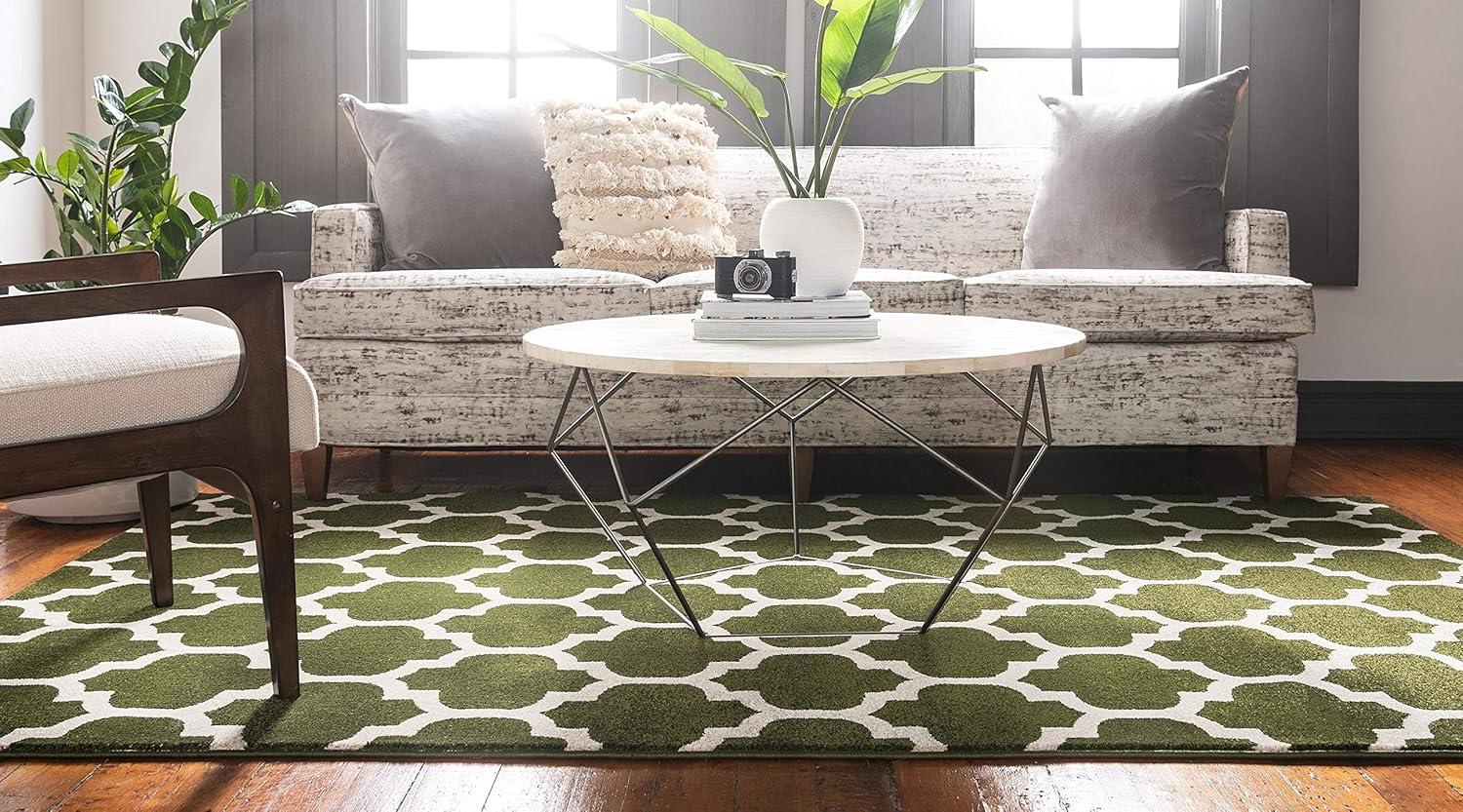 Dark Green and Beige Trellis 6' x 9' Synthetic Area Rug