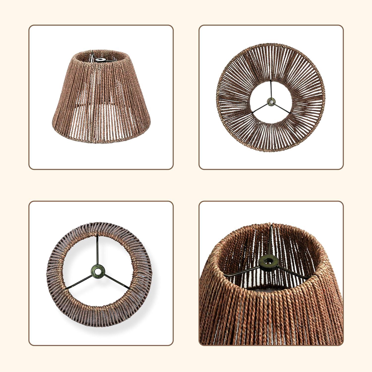 Bayou Breeze Bayou Breeze Farmhouse Water Hyacinth Drum Lamp Shades for Table Lamps, Wicker Pendant Light Shade Replacement, Rustic Light Fixture Cover, Woven Chandelier Replacement Shades for Living Room, Kitchen, Desk Decor, Spider Fitter