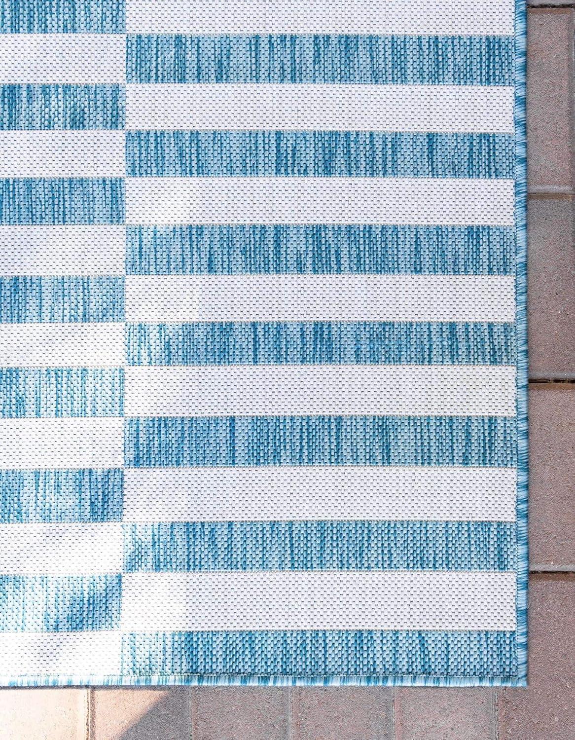 Unique Loom 4' 1 x 6' 1 Rectangle Indoor/Outdoor Striped Light Aqua Area Rug