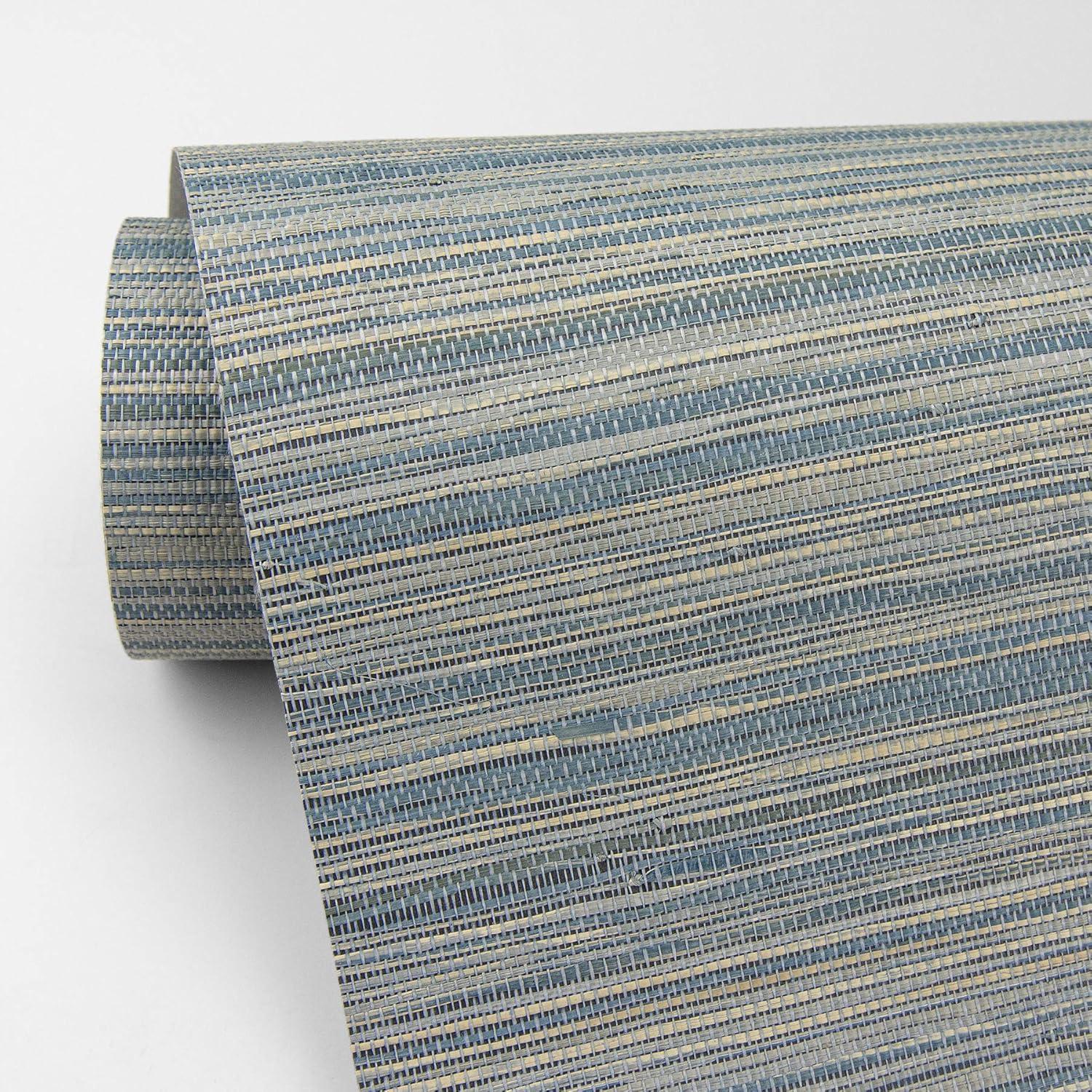 Pattaya Blue Grasscloth Non-Pasted Washable Wallpaper