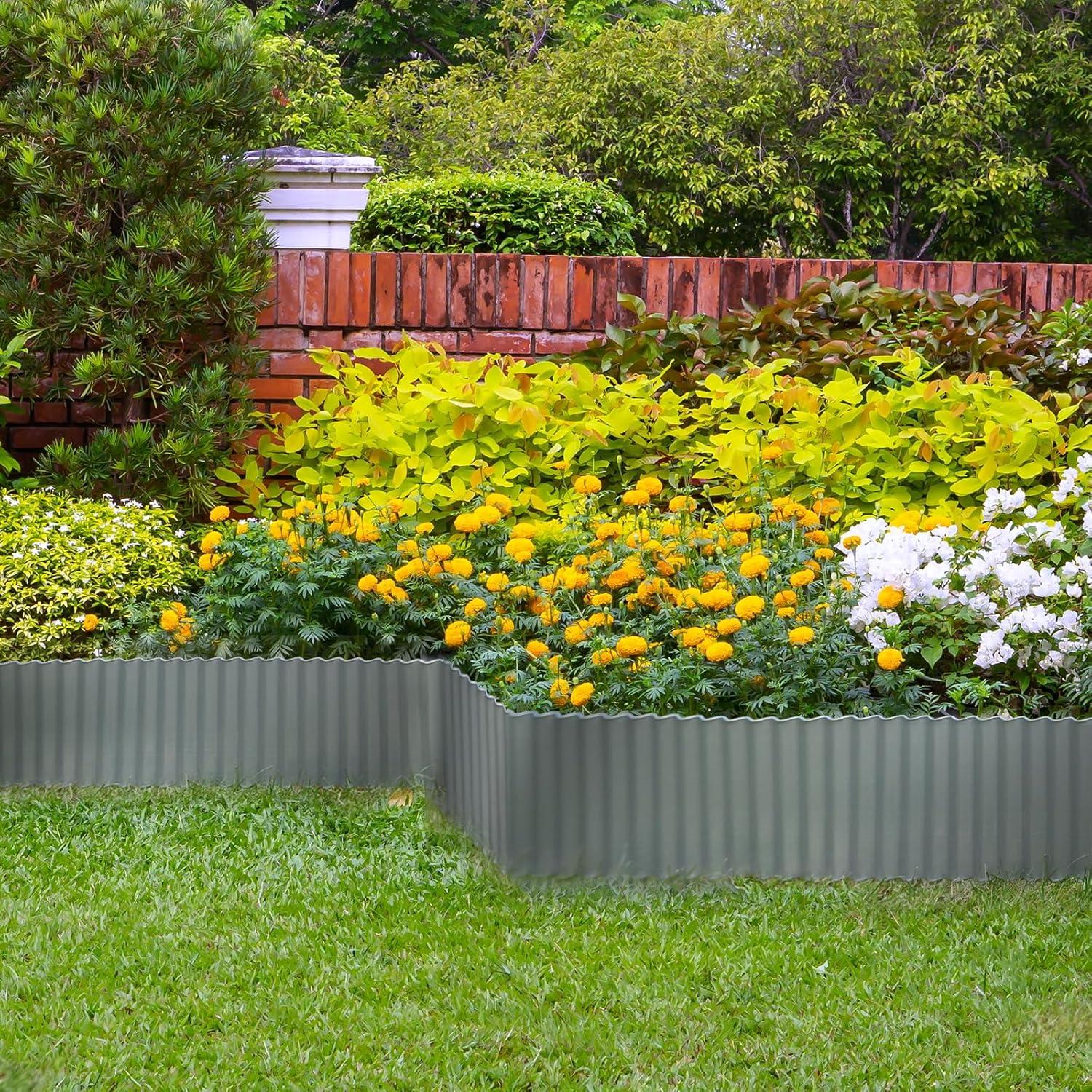 WORTH Wide-Corrugated Galvanized Steel Landscape Lawn Edging - 10" x 20' Flexible Sturdy Garden Long Strips of Metal Edging for Raised Flower Bed Tree Surrounds