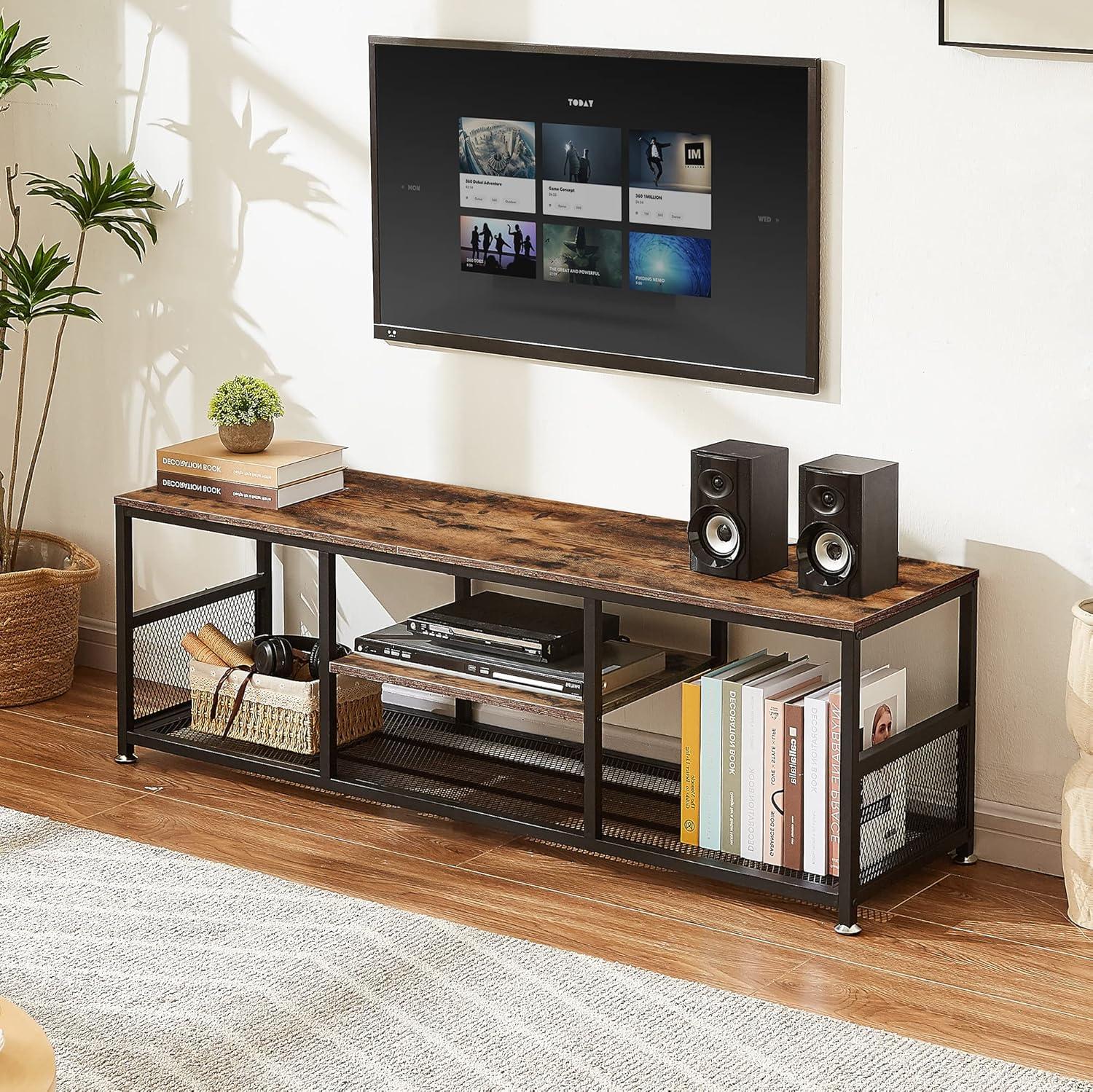 Rustic Brown and Black Industrial TV Stand with Metal Frame