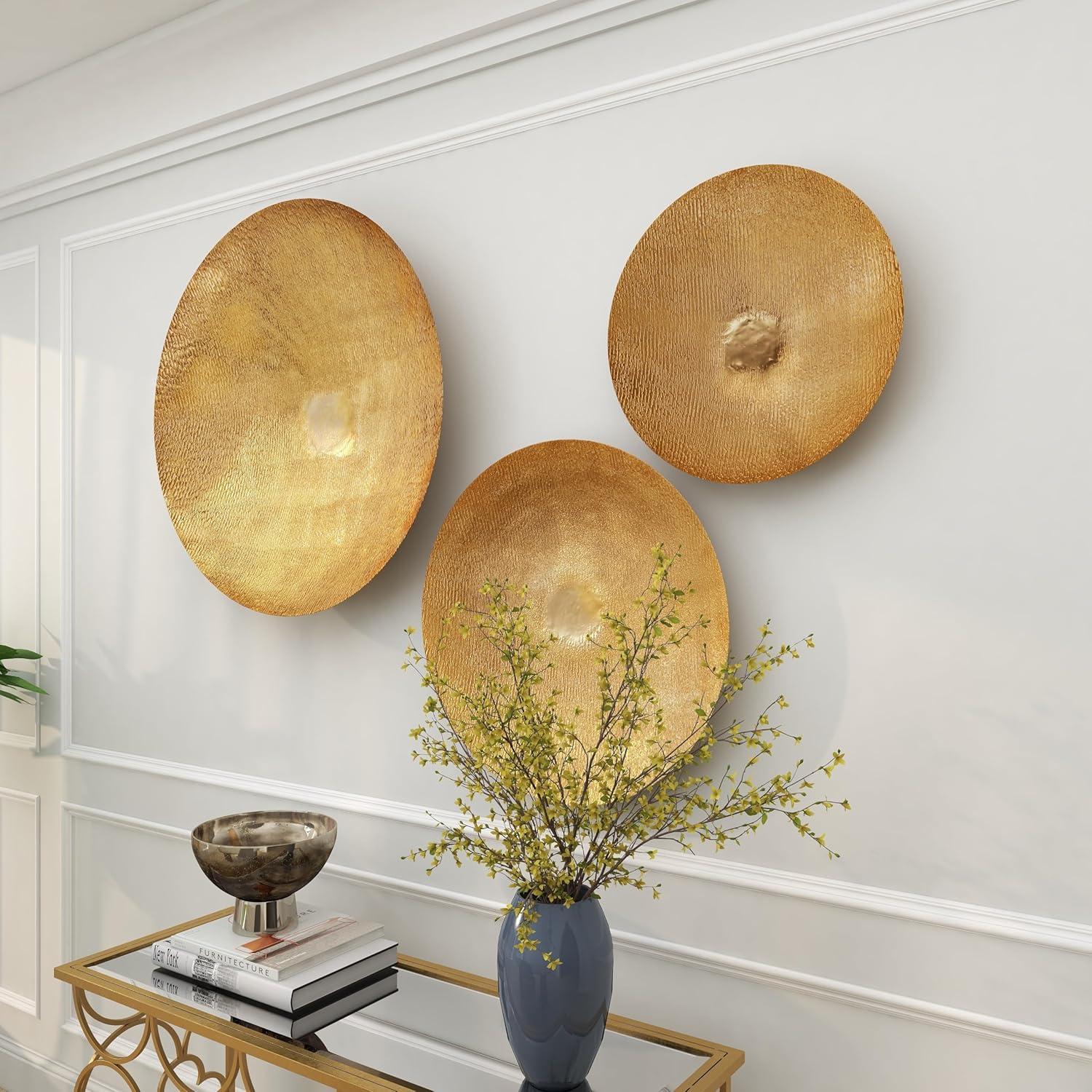 Gold Large Metallic Round Disk Wall Decor Set