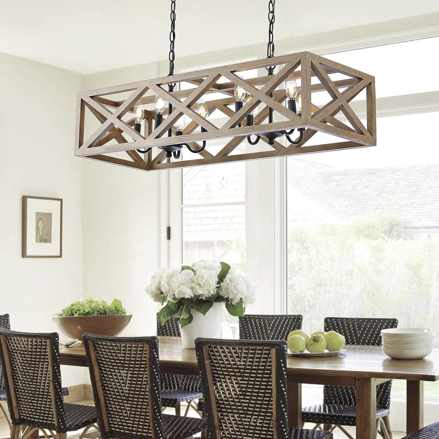 SAFAVIEH Quentin 8 Light X-Frame Modern Pendant, Black/Wood