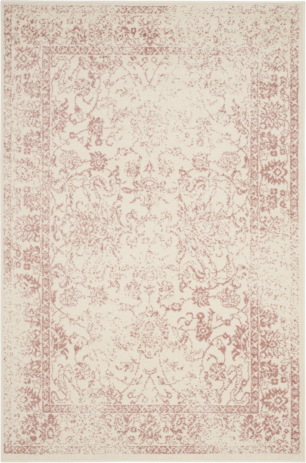 Ivory and Rose Oriental 4' x 6' Synthetic Area Rug