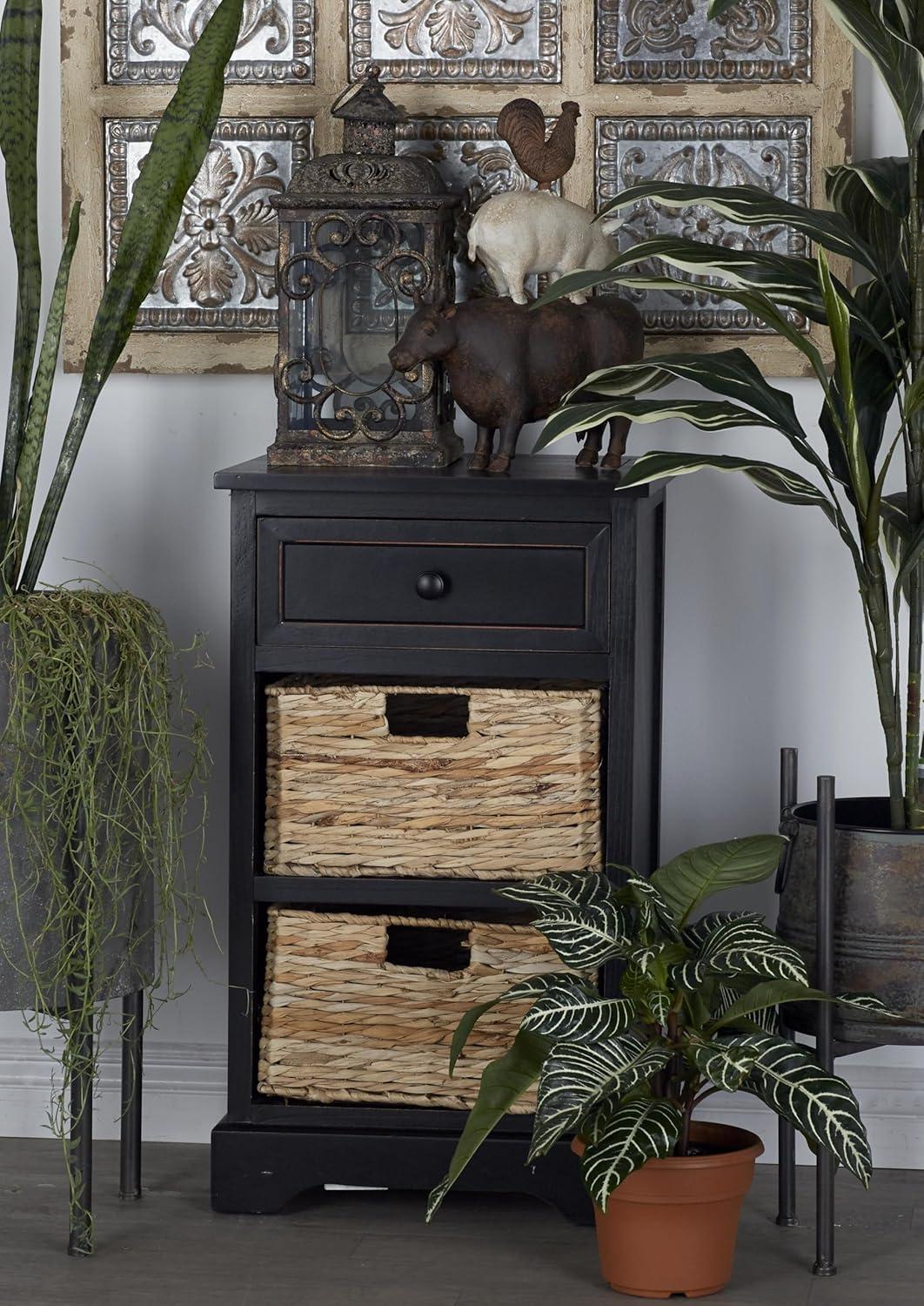 Farmhouse Wooden Chest with Wicker Basket Drawers Black - Olivia & May: No Assembly, Indoor Use, MDF Composite