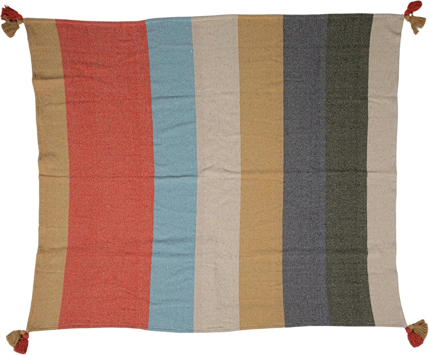 Creative Co-Op Woven Cotton Blend Throw with 8 Stripes and Tassels, Multicolor