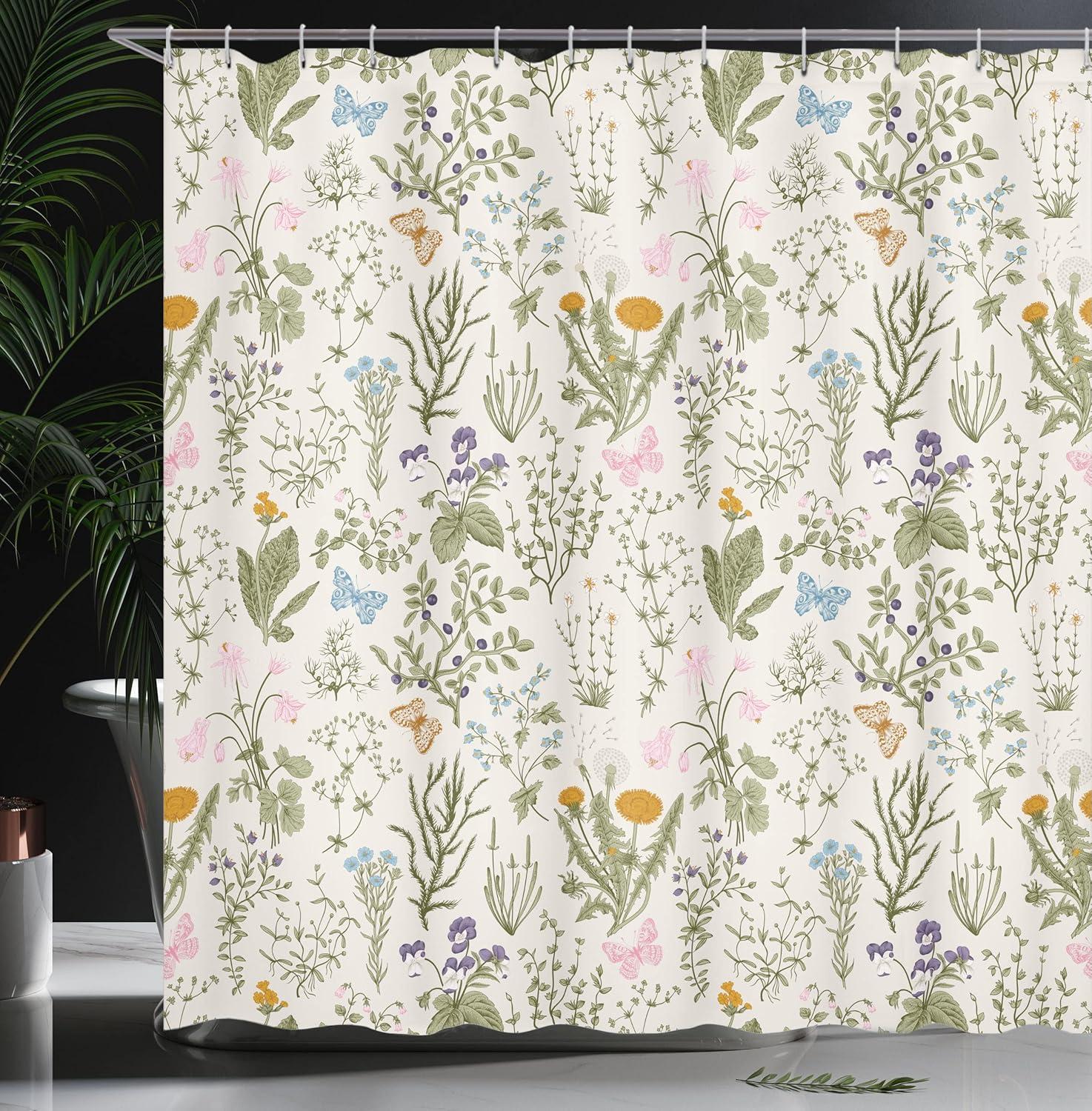 Floral Shower Curtain with Hooks Included