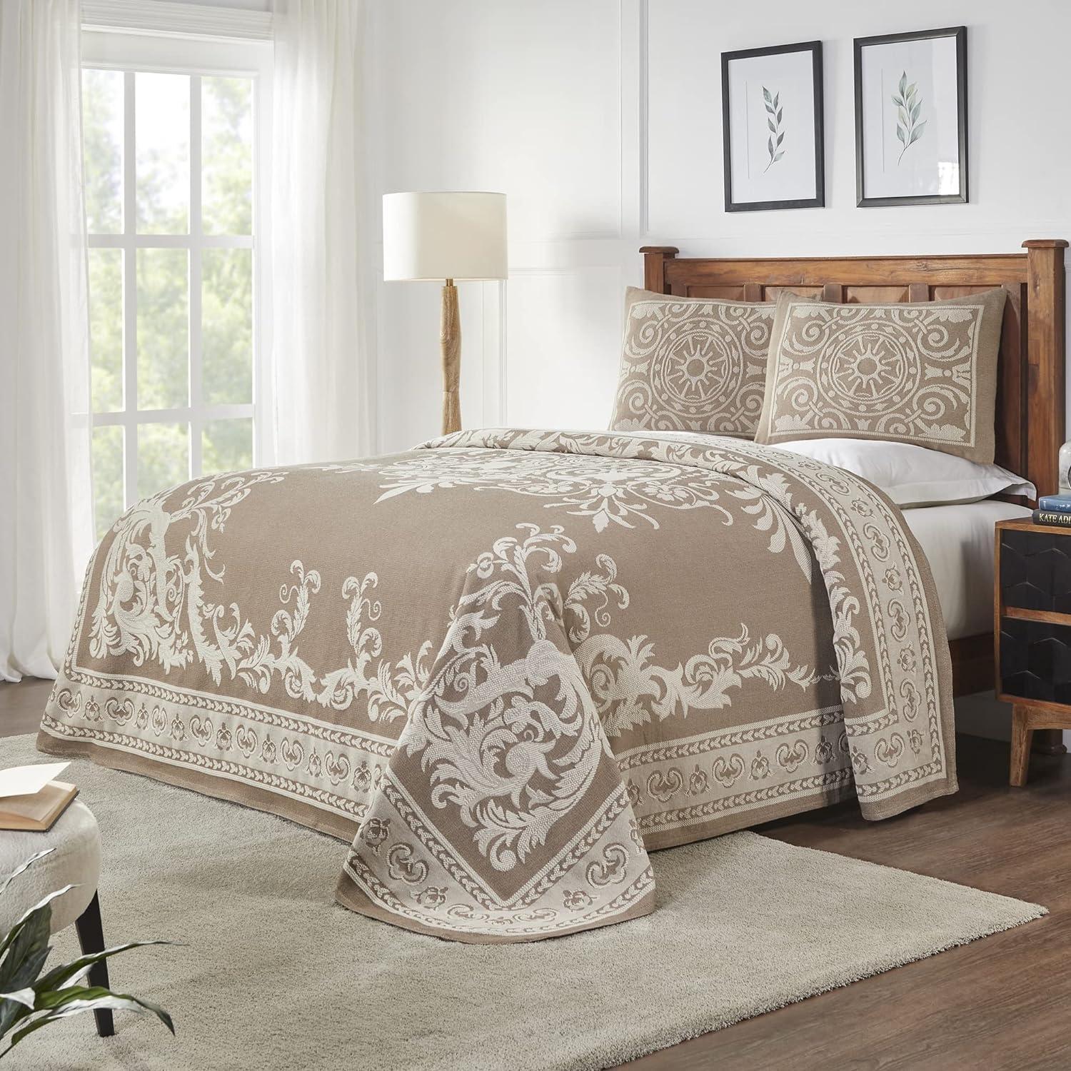 Taupe Queen Cotton Blend Medallion Bedspread Set